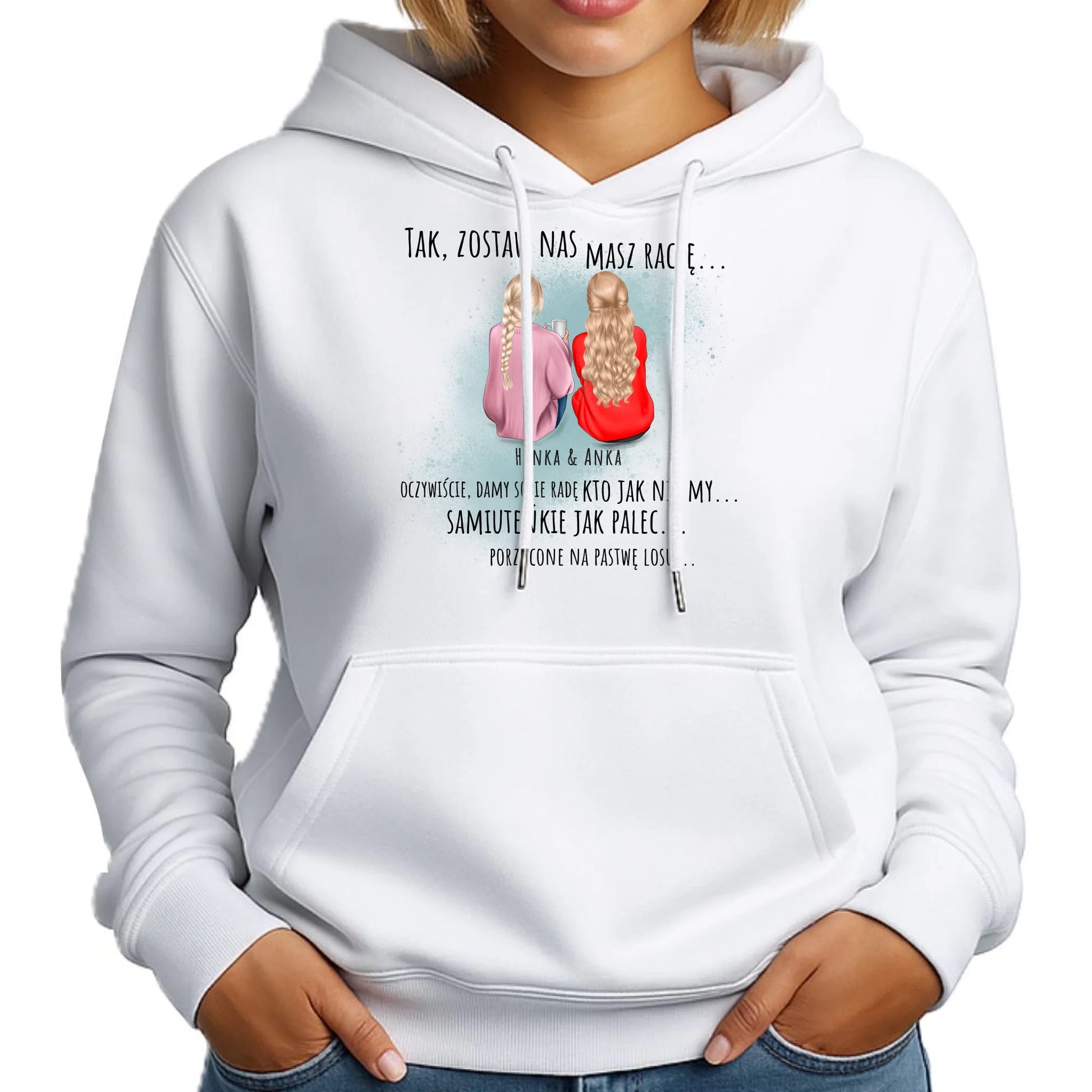 Bluza damska z kapturem na odejście z pracy - prezent od koleżanek - 2-5 osób personalizowana OP16 - StoryCups.pl