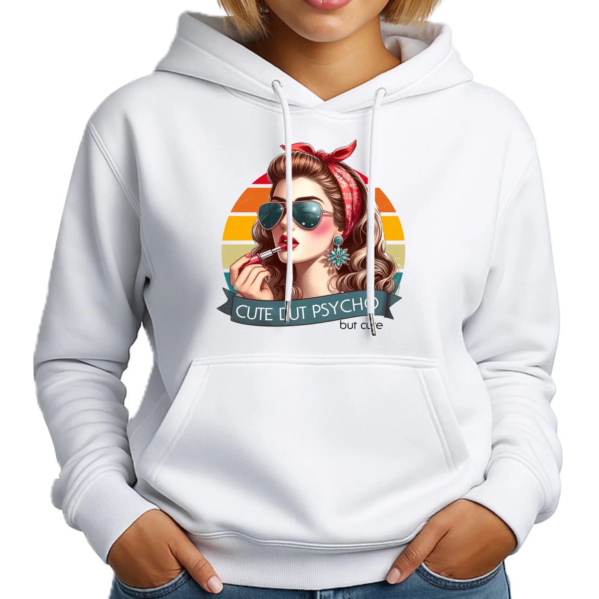 Bluza damska z kapturem – Cute but psycho - w stylu retro DZ09 - StoryCups.pl