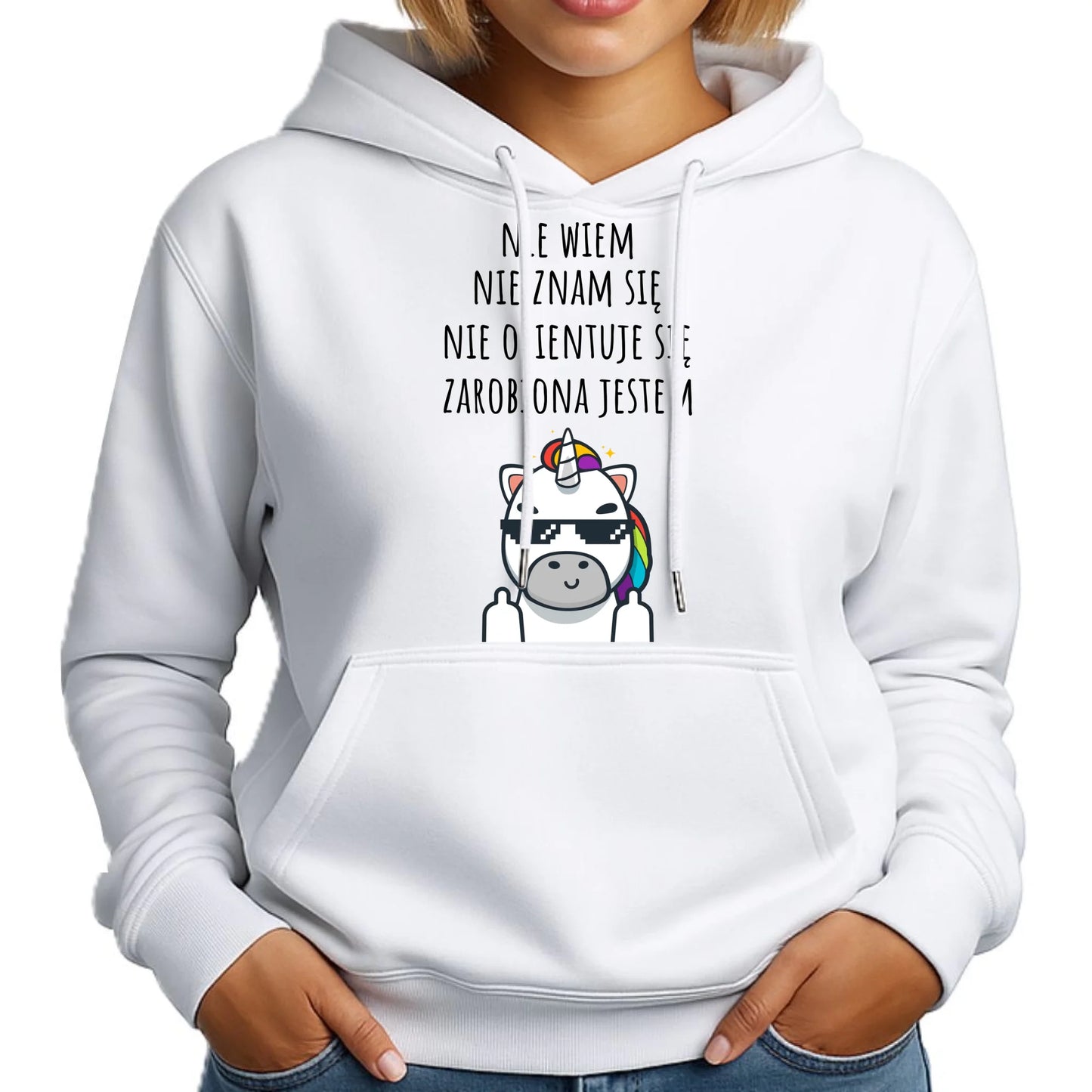Bluza damska z kapturem - Nie wiem, nie znam się, zarobiona jestem DZ05 - StoryCups.pl