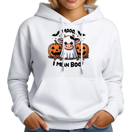 Bluza damska z kapturem na Halloween - Mooo I mean Boo! - z dynią i duchem HL14 - StoryCups.pl