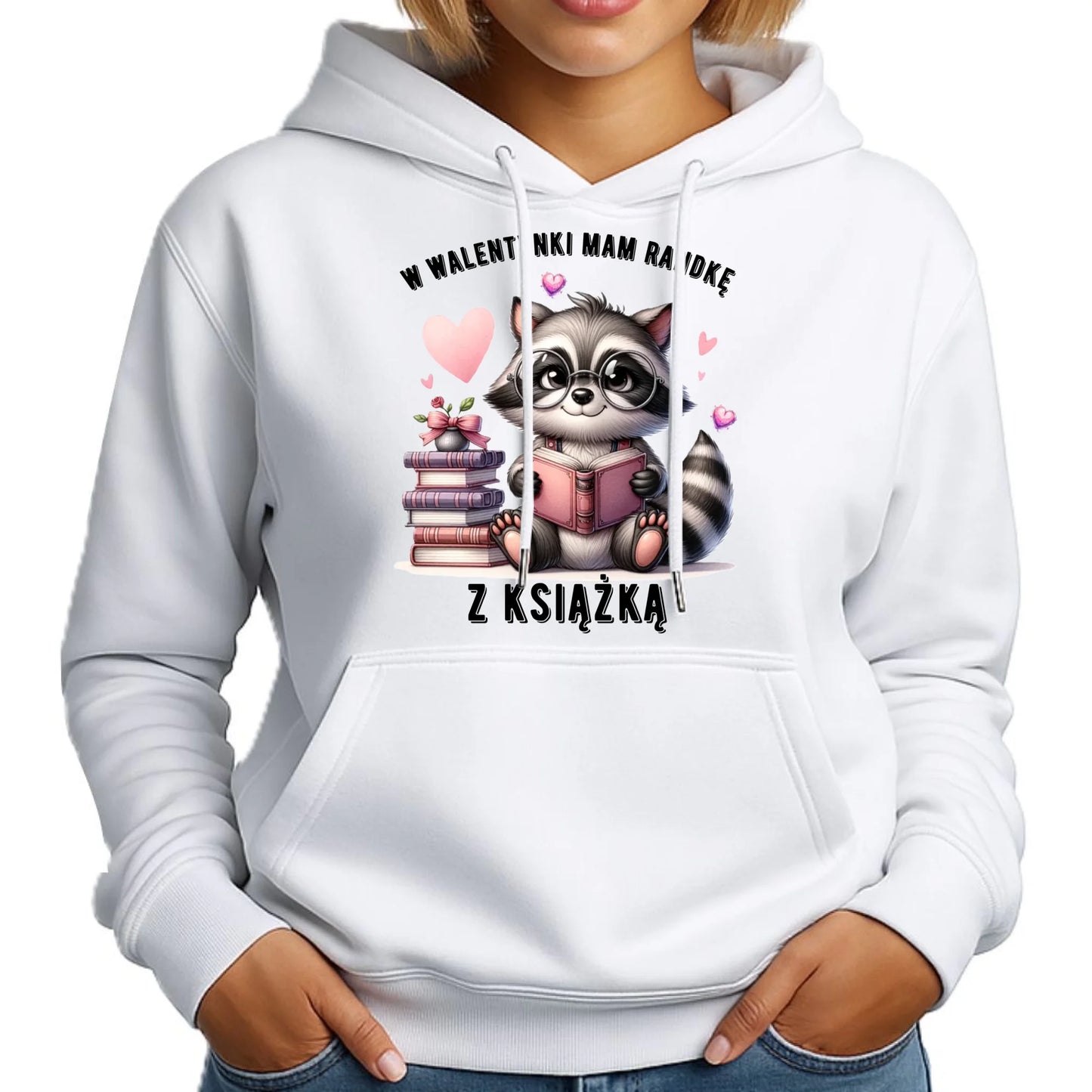 Bluza damska z kapturem na Walentynki dla mola książkowego – Mam randkę z książką W20 - StoryCups.pl