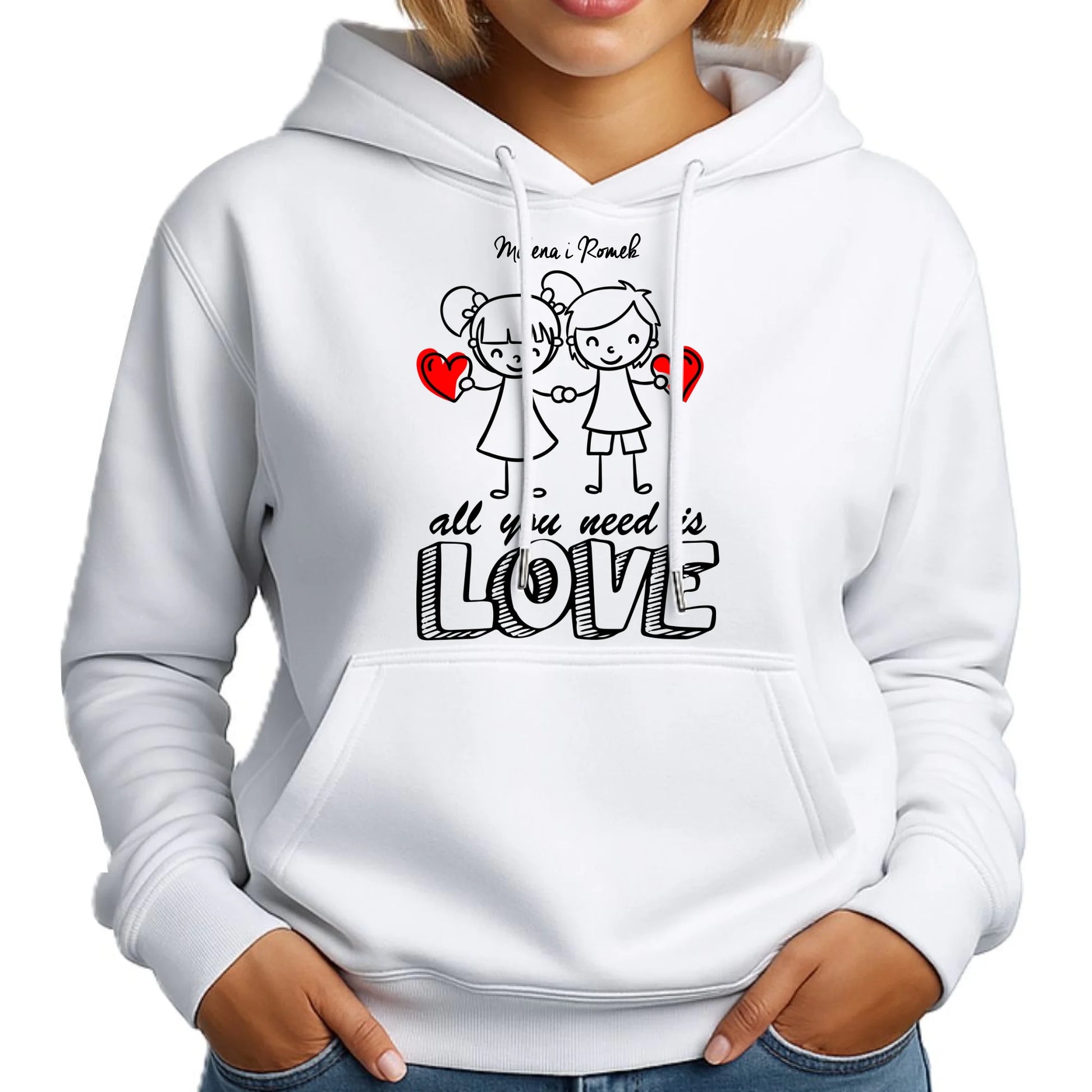 Bluza damska z kapturem dla par - prezent dla dziewczyny - Love - personalizowana W13 - StoryCups.pl
