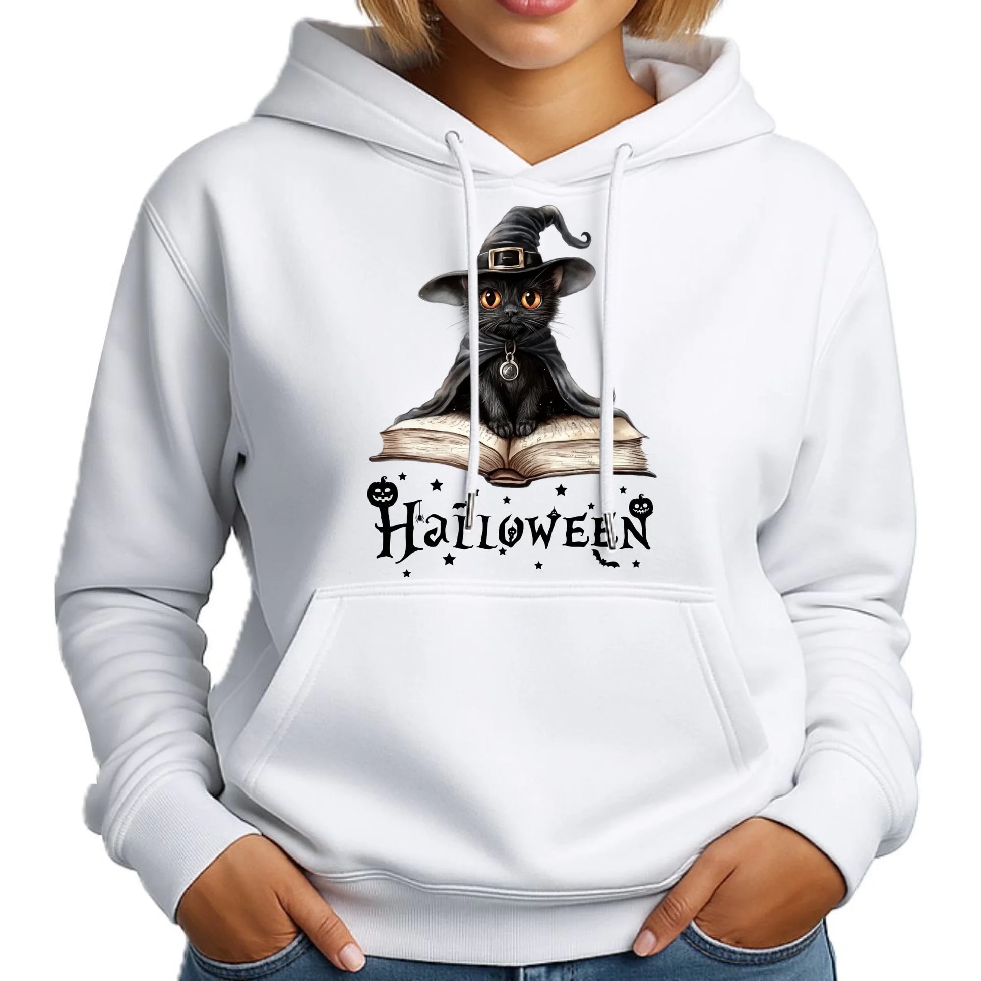 Bluza damska z kapturem na Halloween - Kot Czarodziej HL06 - StoryCups.pl