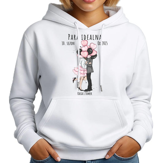 Bluza damska z kapturem dla par - prezent na rocznicę - Para idealna - personalizowana W11