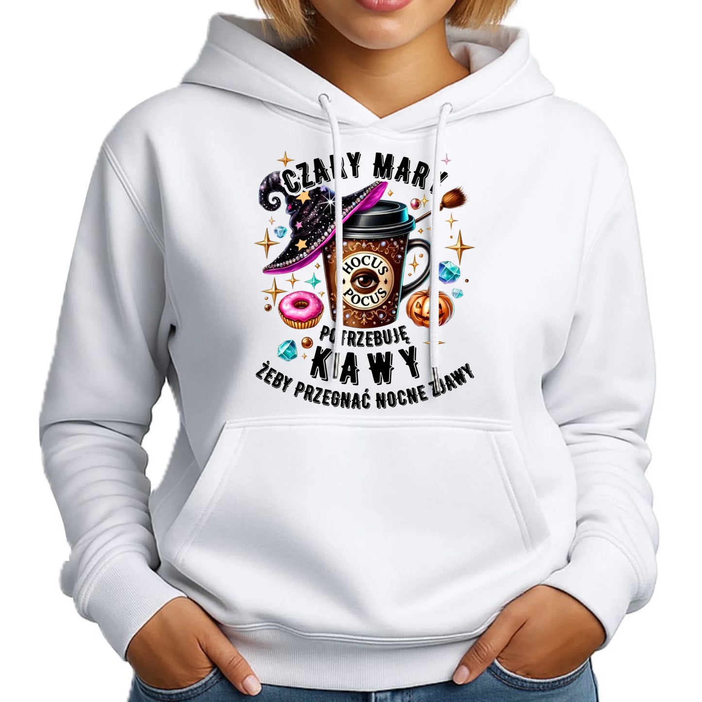 Bluza damska z kapturem na Halloween - Potrzebuję kawy HL03 - StoryCups.pl