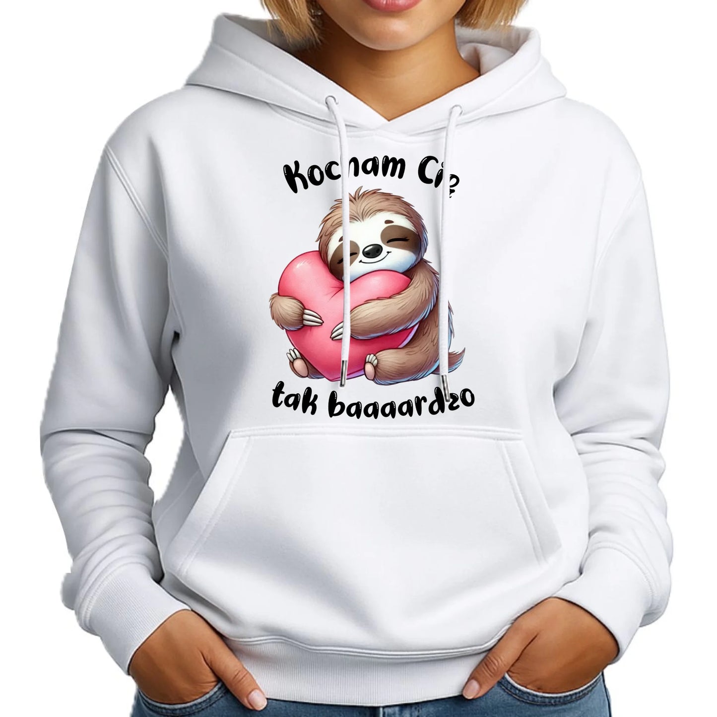Bluza damska z kapturem - Leniwiec Kocham Cię tak baaaardzo W16 - StoryCups.pl
