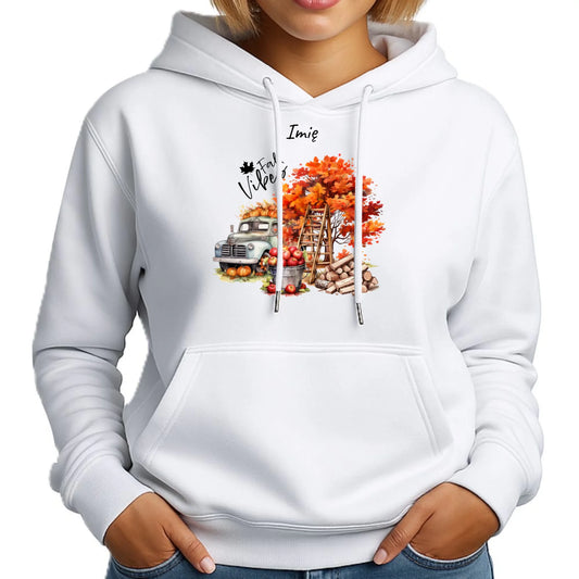 Bluza damska z kapturem jesienna – Vintage auto dynie i jabłka – personalizowana JS07 - StoryCups.pl