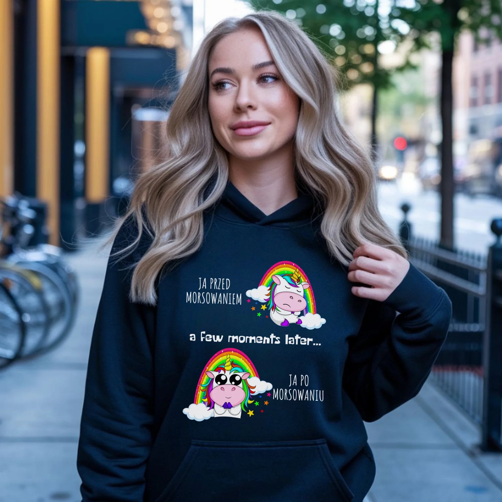 Bluza damska z kapturem - prezent dla morsa - Jednorożec - Ja po morsowaniu HM11 - StoryCups.pl