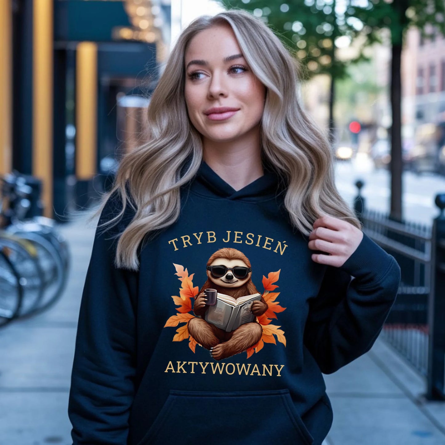 Bluza damska z kapturem jesienna - Leniwiec - Tryb jesień aktywowany JS23