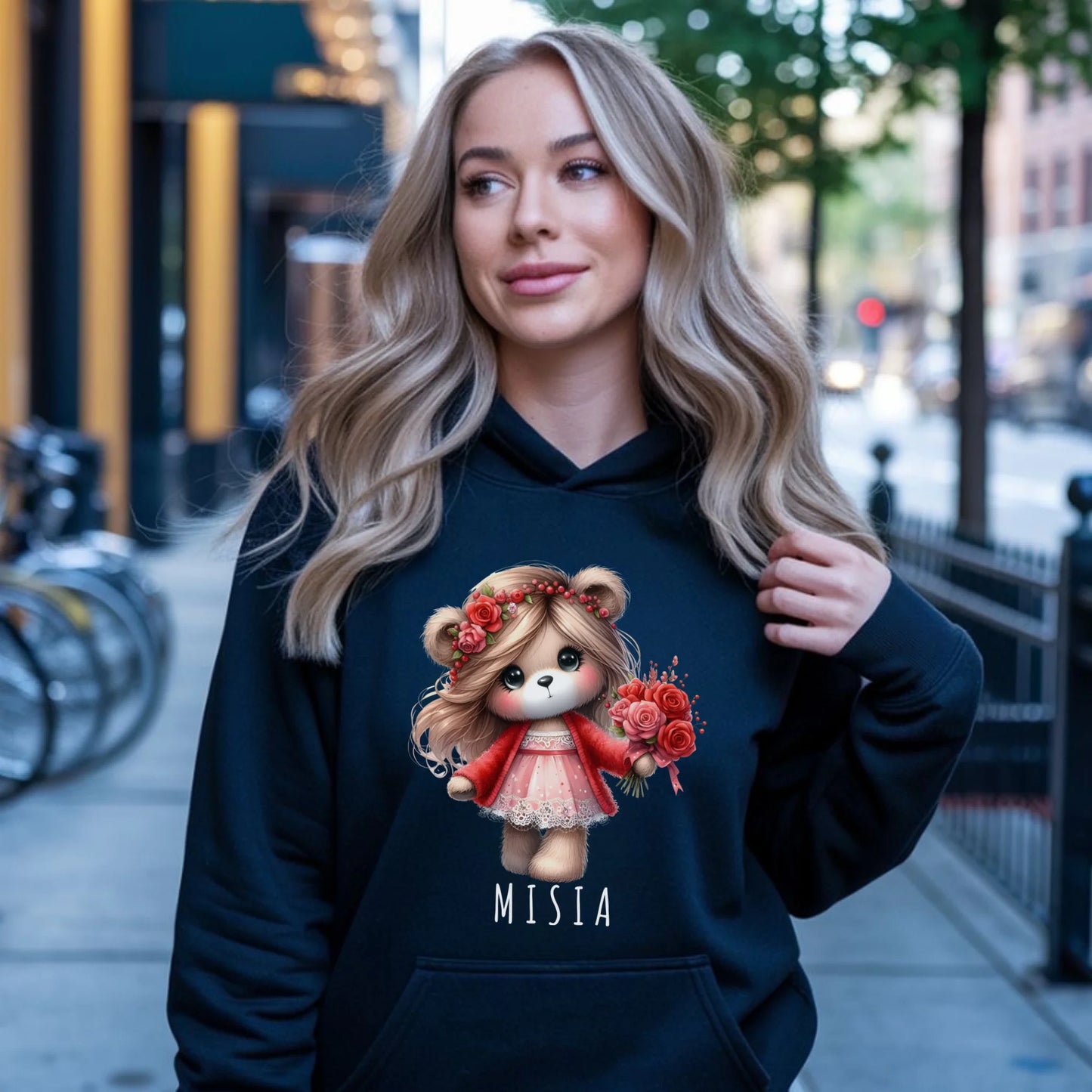 Bluza damska z kapturem - prezent dla dziewczyny - Urocza Misia W35 - StoryCups.pl