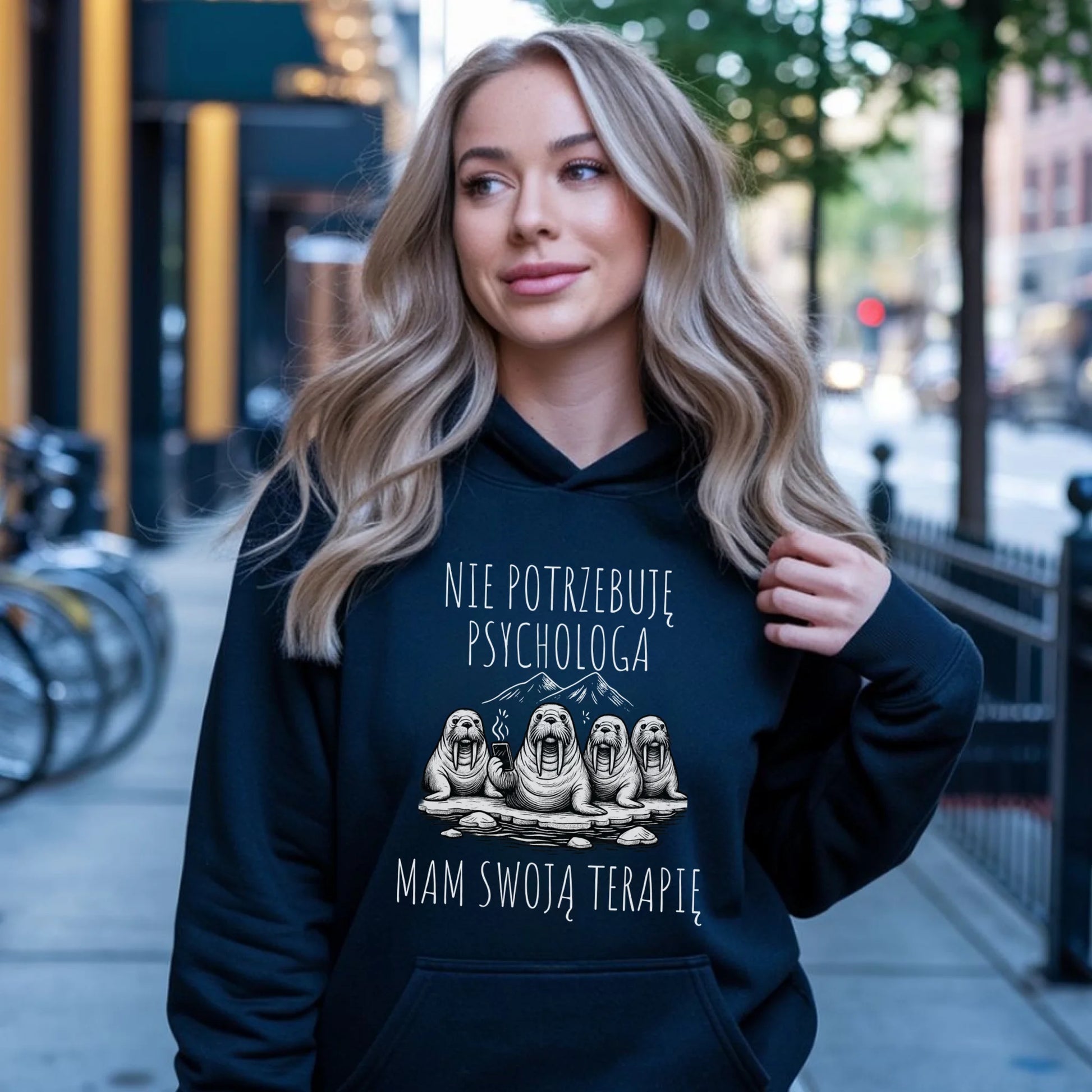 Bluza damska z kapturem - prezent dla morsa - Nie potrzebuję psychologa HM14 - StoryCups.pl
