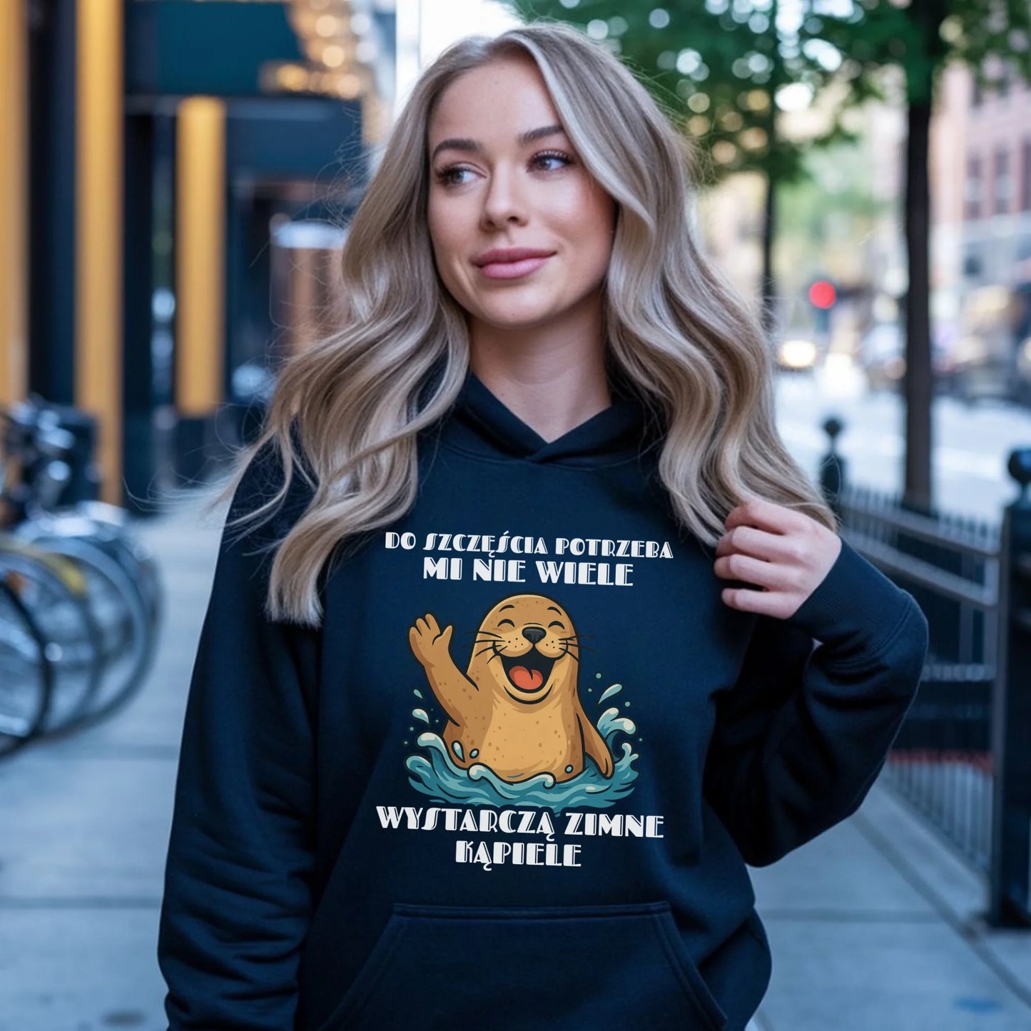 Bluza damska z kapturem - prezent dla morsa - Do szczęścia potrzeba mi nie wiele HM06 - StoryCups.pl