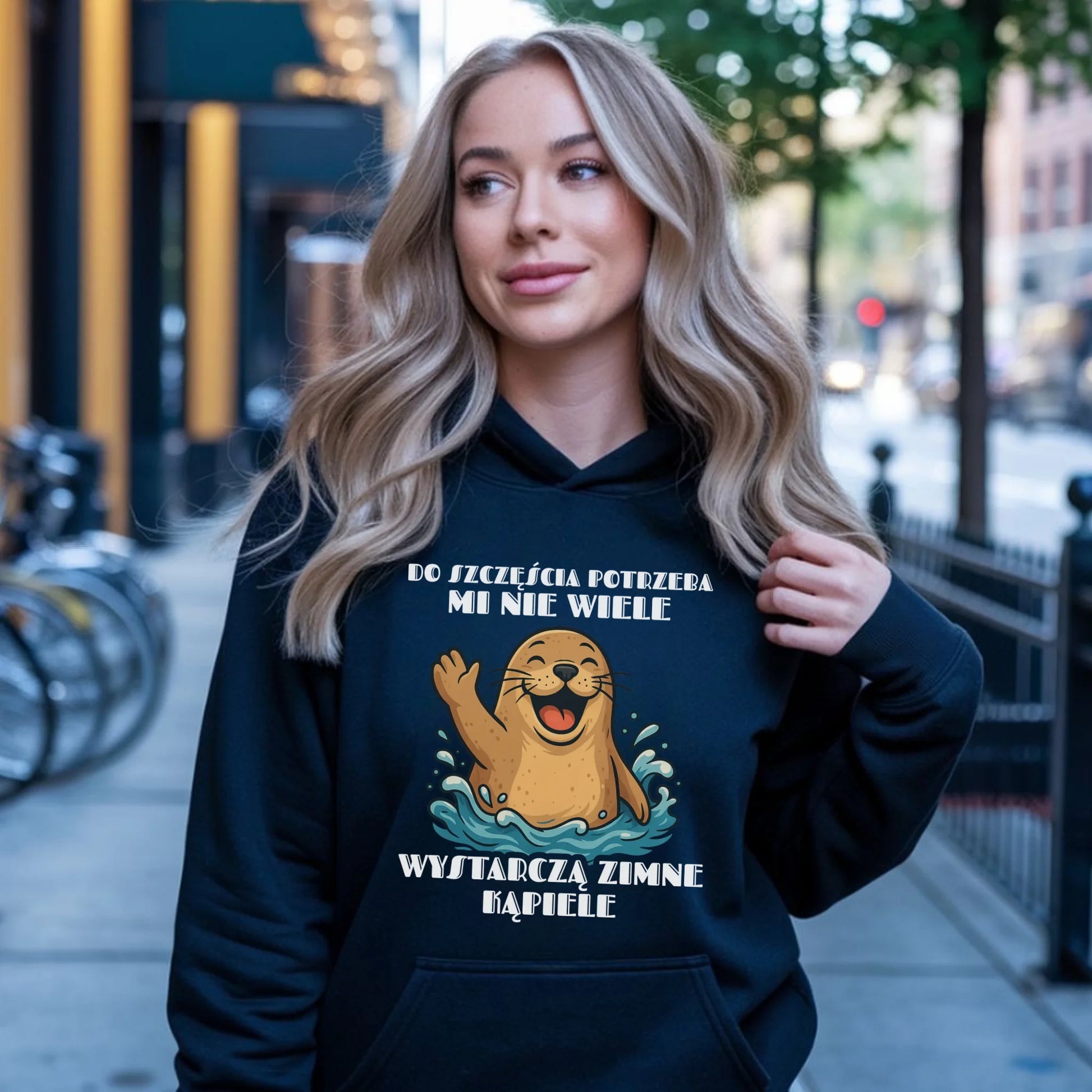 Bluza damska z kapturem - prezent dla morsa - Do szczęścia potrzeba mi nie wiele HM06 - StoryCups.pl