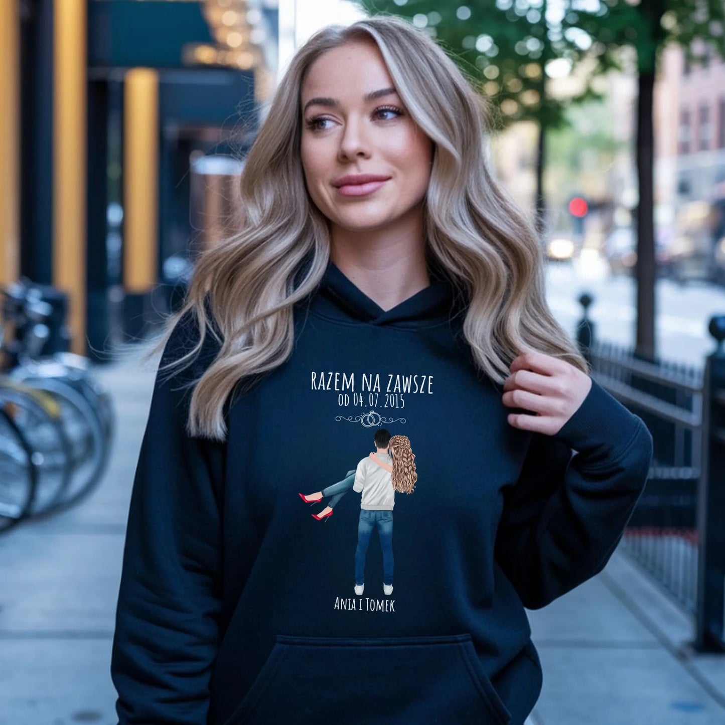 Bluza damska z kapturem dla par - personalizowany prezent na rocznicę - Razem na zawsze W14 - StoryCups.pl