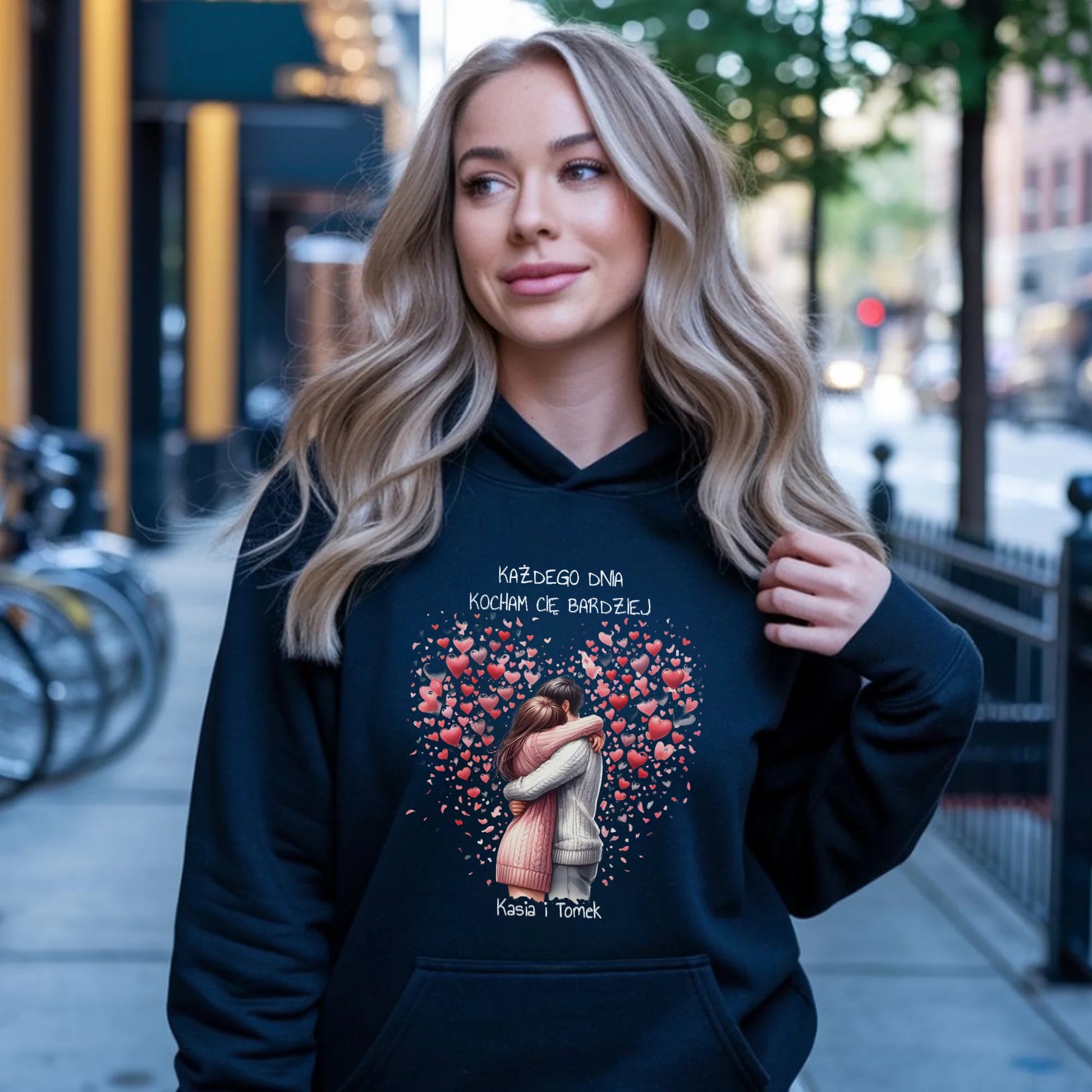 Bluza damska z kapturem dla par - prezent dla dziewczyny - Kocham Cię - personalizowana W09 - StoryCups.pl