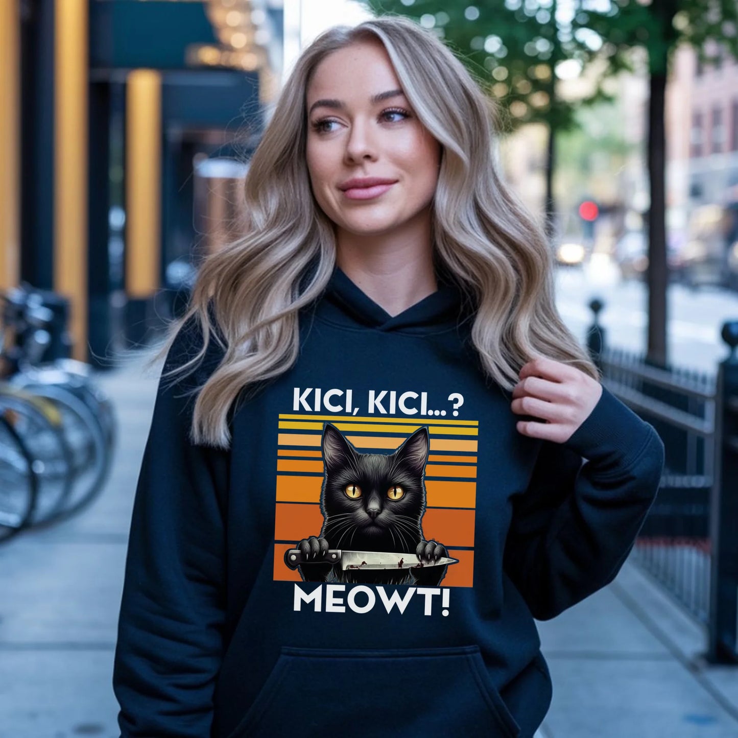 Bluza damska - Kot z nożem - Kici, kici... MEOWT! HL17 - StoryCups.pl