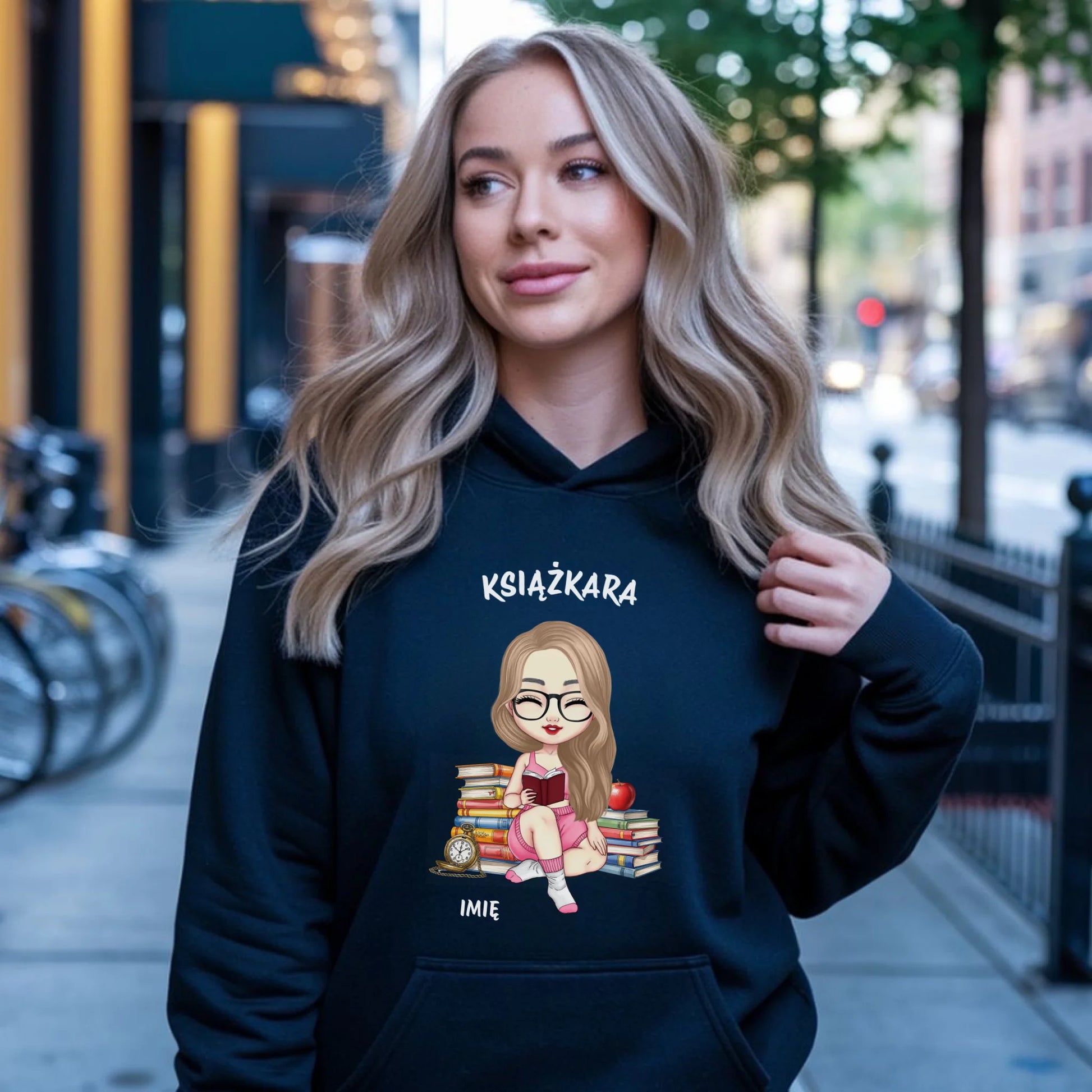 Bluza damska z kapturem - Książkara - Prezent dla miłośniczki czytania książek - personalizowana DZ04 - StoryCups.pl
