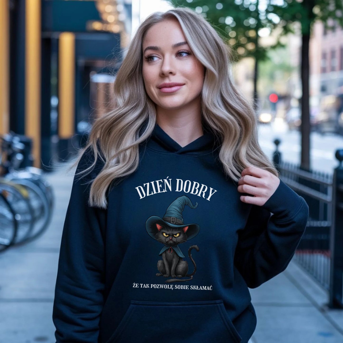 Bluza damska z kapturem halloweenowa - Dzień dobry, że tak pozwolę sobie skłamać HL27 - StoryCups.pl