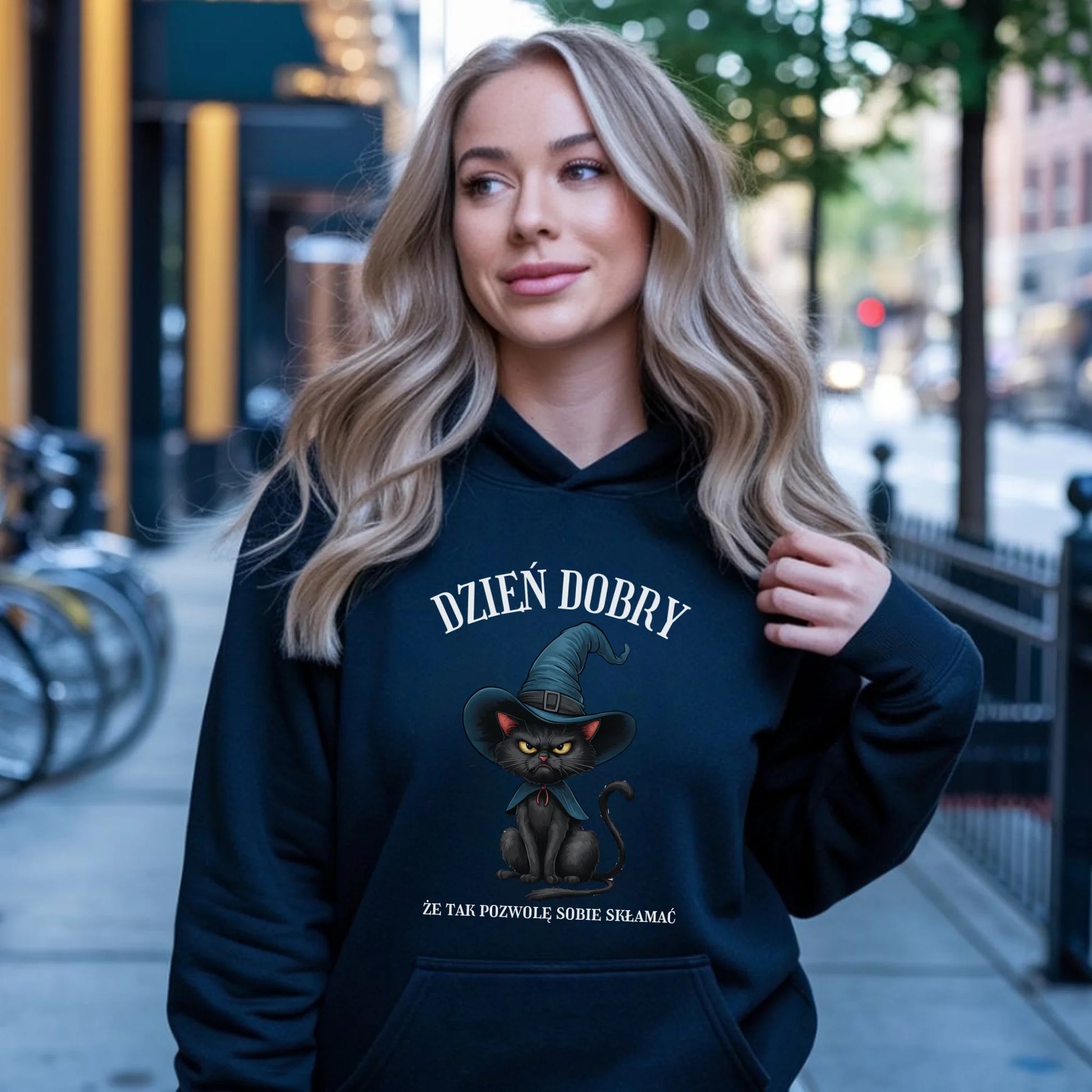 Bluza damska z kapturem halloweenowa - Dzień dobry, że tak pozwolę sobie skłamać HL27 - StoryCups.pl