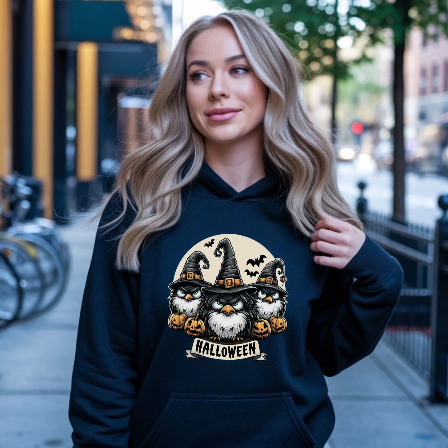 Bluza damska z kapturem na Halloween - Upiorne sowy wiedźmy HL15 - StoryCups.pl