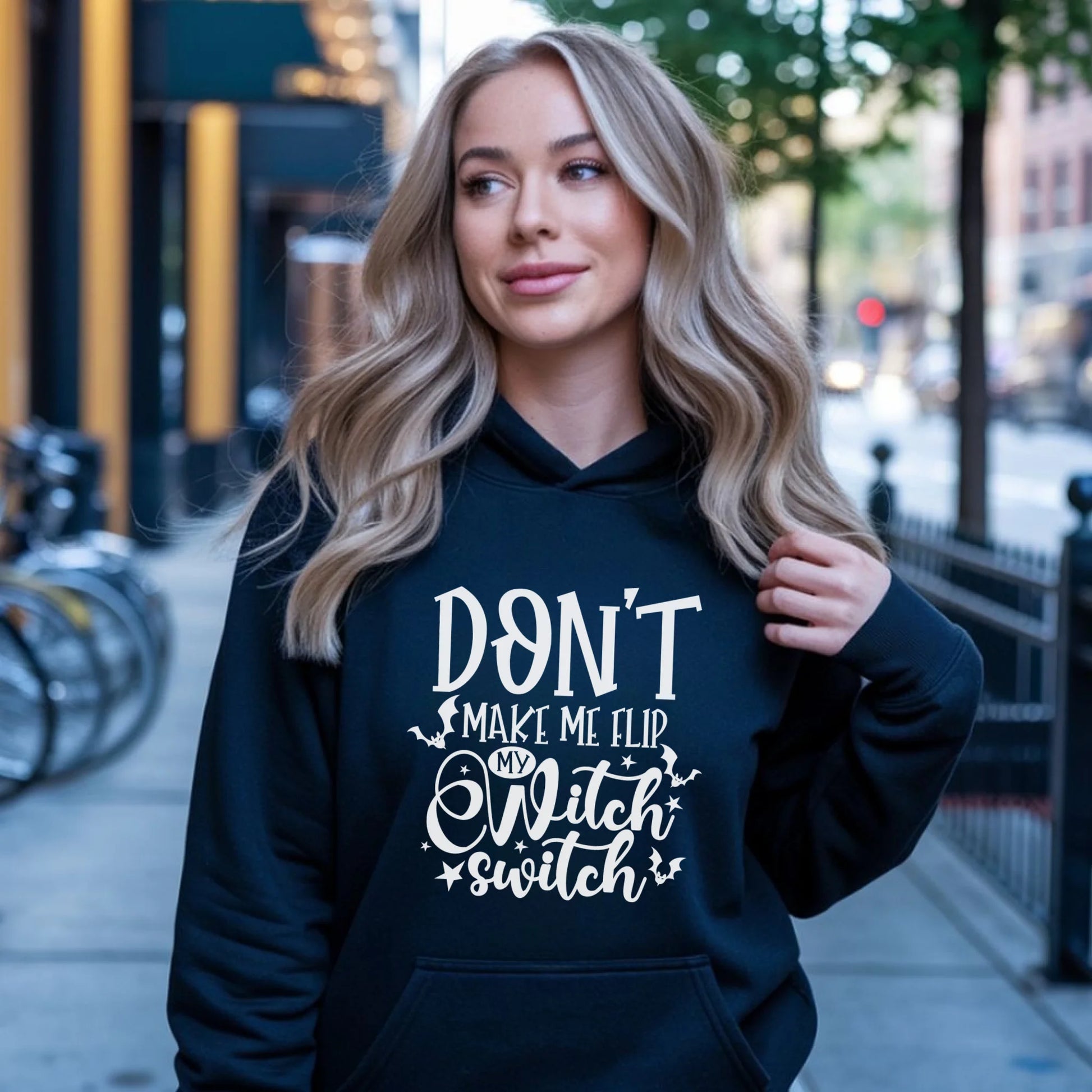 Bluza damska z kapturem na Halloween - Don't make me flip my witch switch - śmieszna HL11 - StoryCups.pl