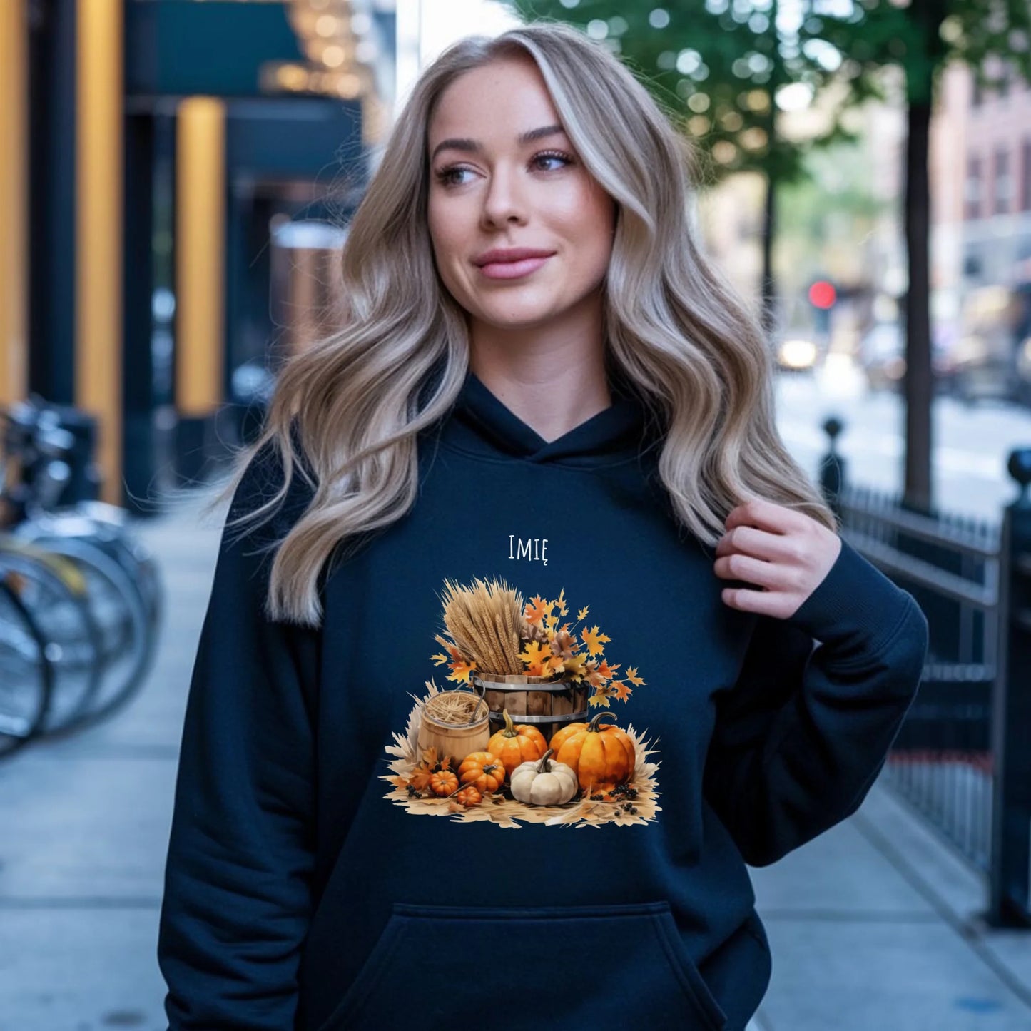 Bluza damska z kapturem jesieniara - Harvest vibes - personalizowana JS09 - StoryCups.pl