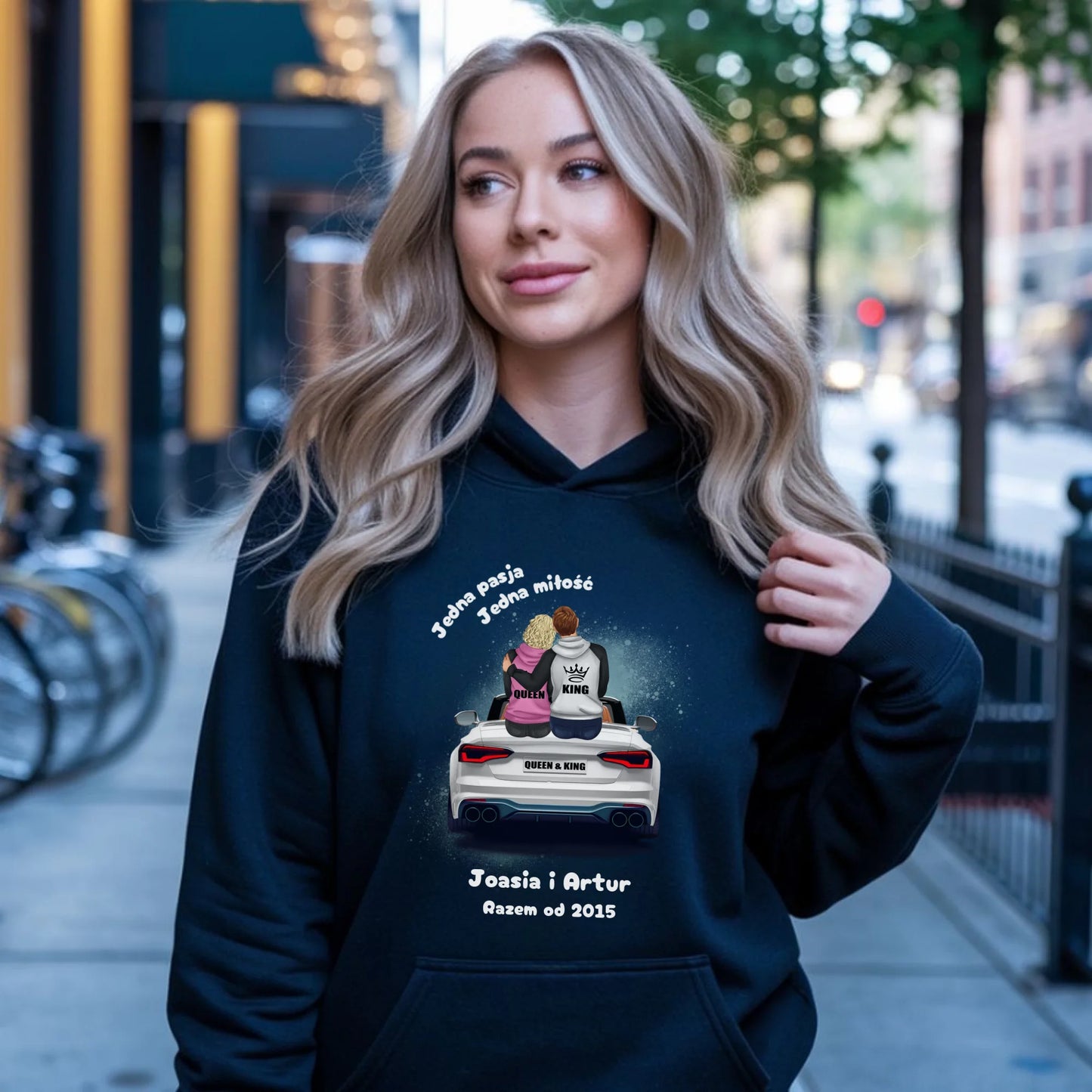 Bluza damska z kapturem dla par - personalizowany prezent dla dziewczyny - Jedna miłość W06 - StoryCups.pl