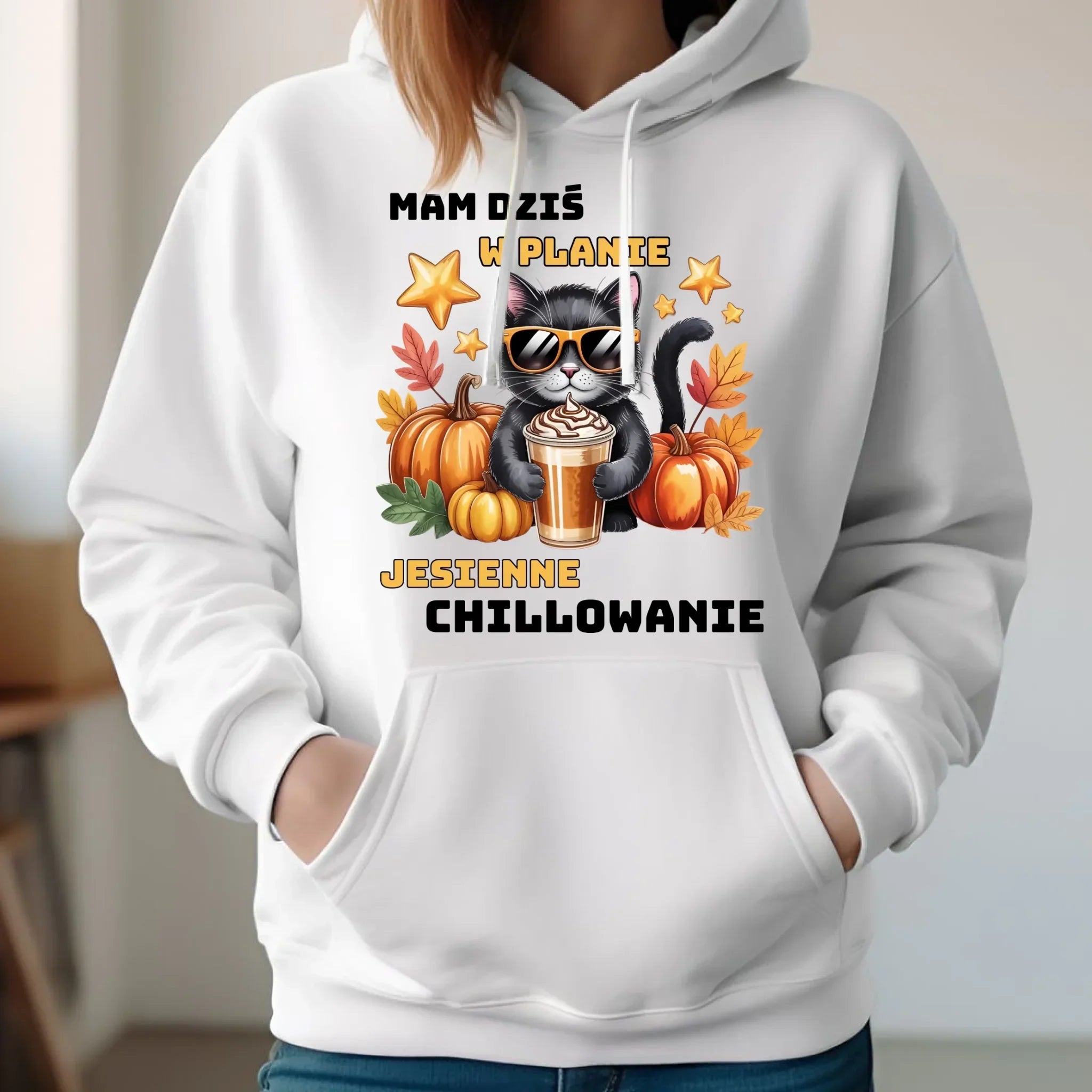 Bluza damska z kapturem jesienna - Mam dziś w planie jesienne chillowanie JS34 - StoryCups.pl