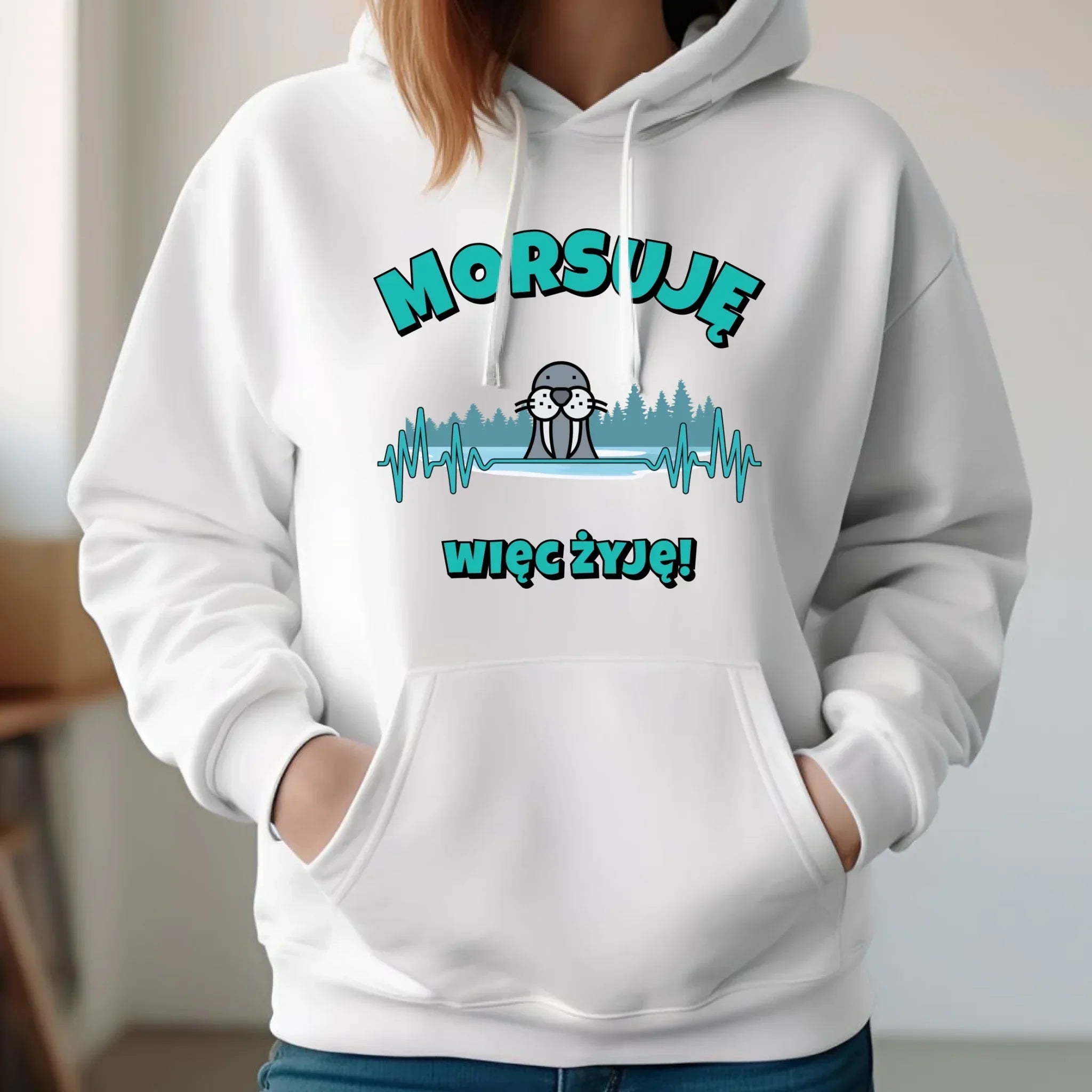 Bluza damska z kapturem - prezent dla morsa - Morsuję więc żyję - Mors HM02 - StoryCups.pl