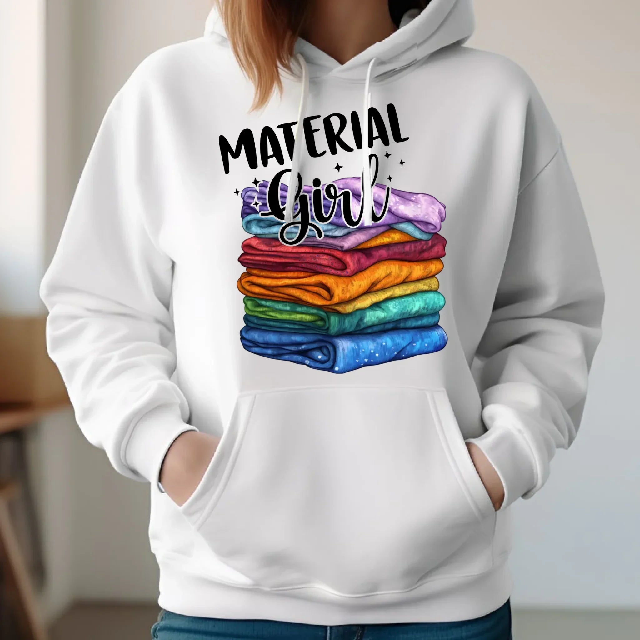 Bluza damska z kapturem szyciowa - prezent dla krawcowej - Material Girl HS02 - StoryCups.pl