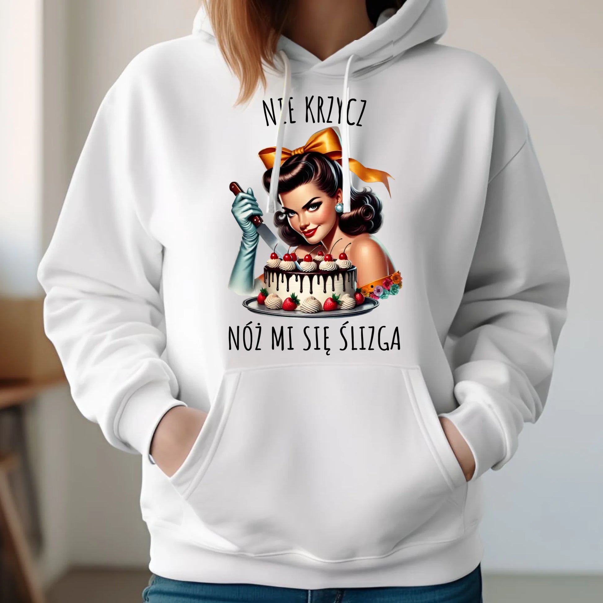 Bluza damska z kapturem - Nie krzycz, nóż mi się ślizga - Czarny humor DZ22 - StoryCups.pl