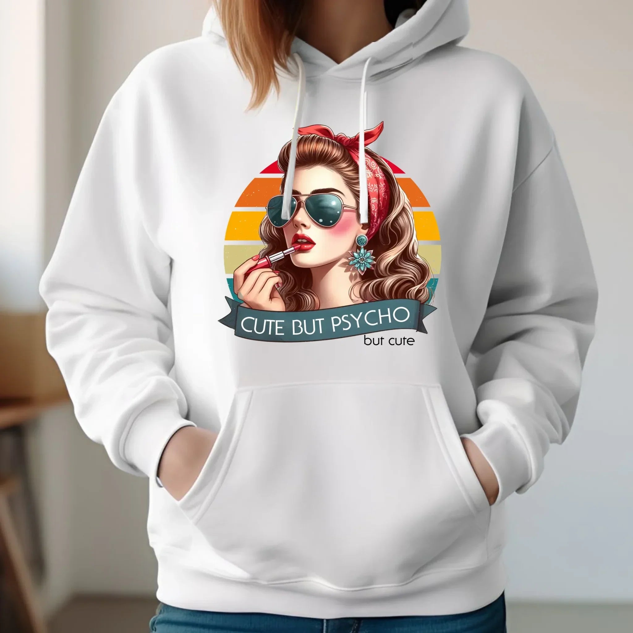 Bluza damska z kapturem – Cute but psycho - w stylu retro DZ09 - StoryCups.pl