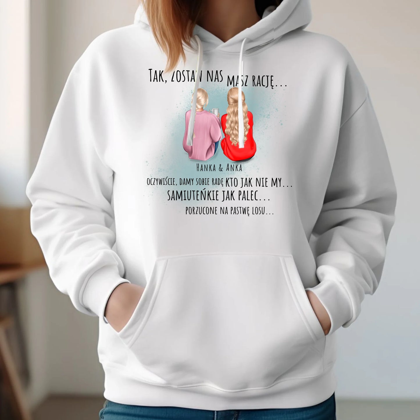 Bluza damska z kapturem na odejście z pracy - prezent od koleżanek - 2-5 osób personalizowana OP16 - StoryCups.pl