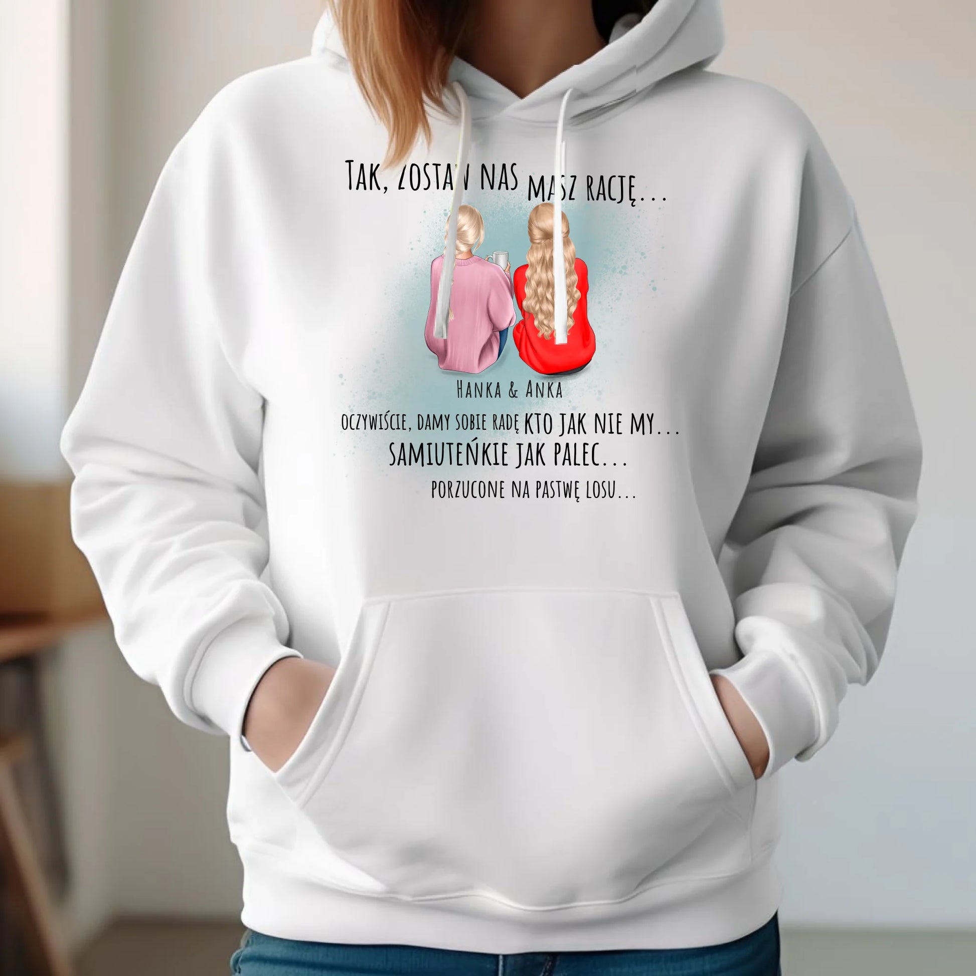 Bluza damska z kapturem na odejście z pracy - prezent od koleżanek - 2-5 osób personalizowana OP16 - StoryCups.pl