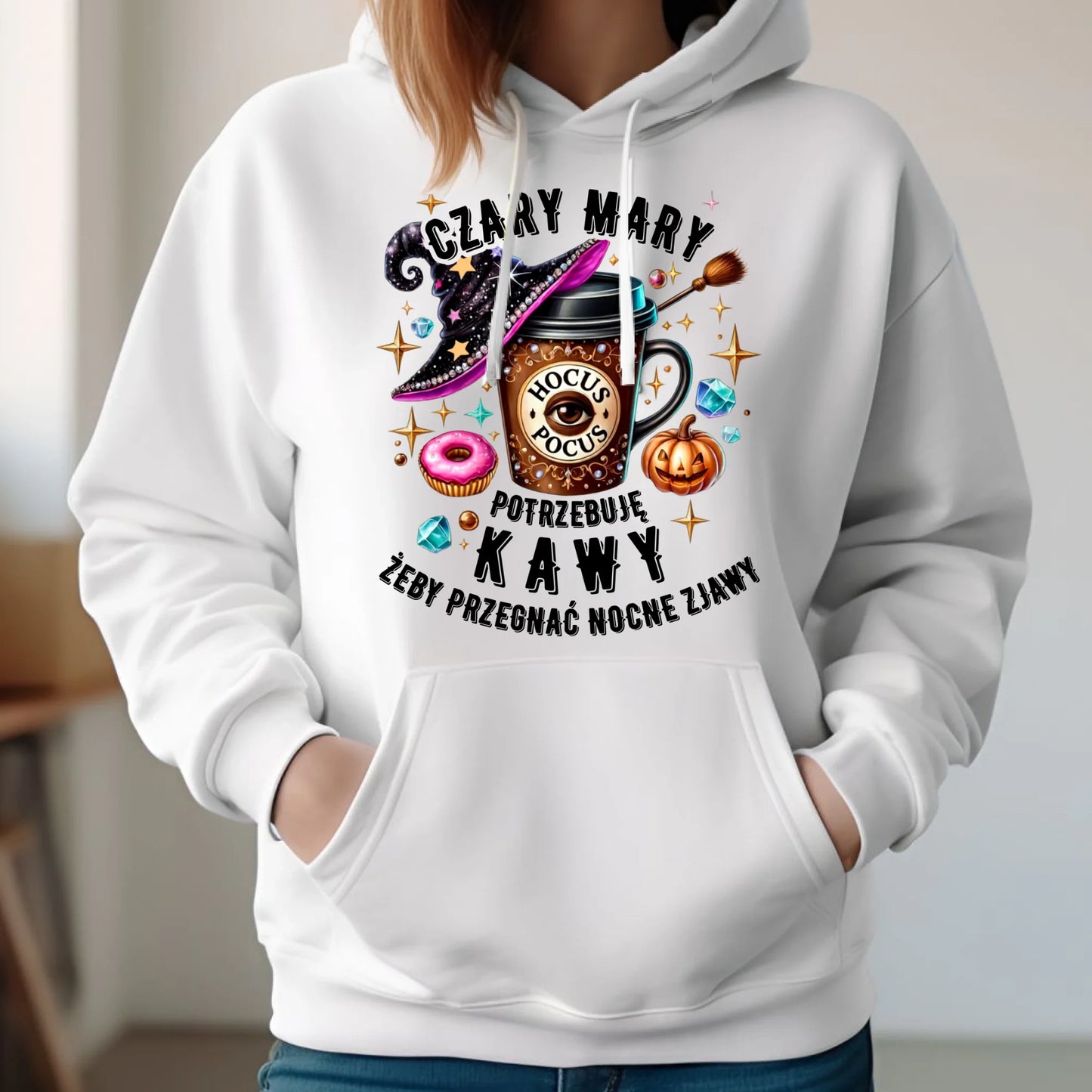 Bluza damska z kapturem na Halloween - Potrzebuję kawy HL03 - StoryCups.pl