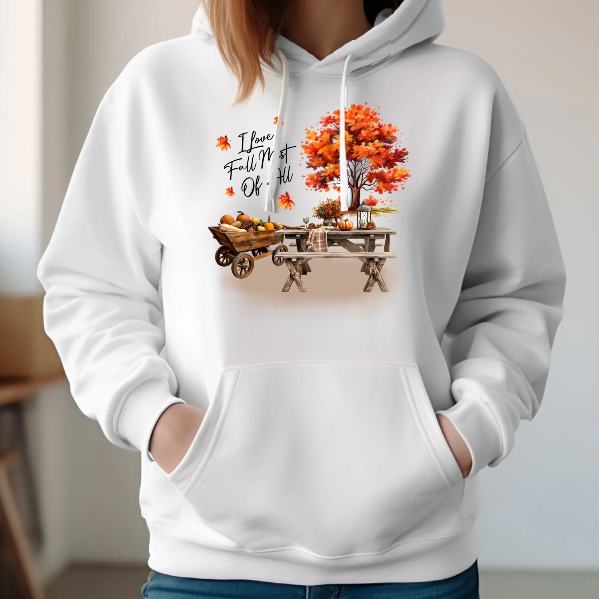 Bluza damska z kapturem jesieniara - Jesienny piknik z dyniami JS04 - StoryCups.pl