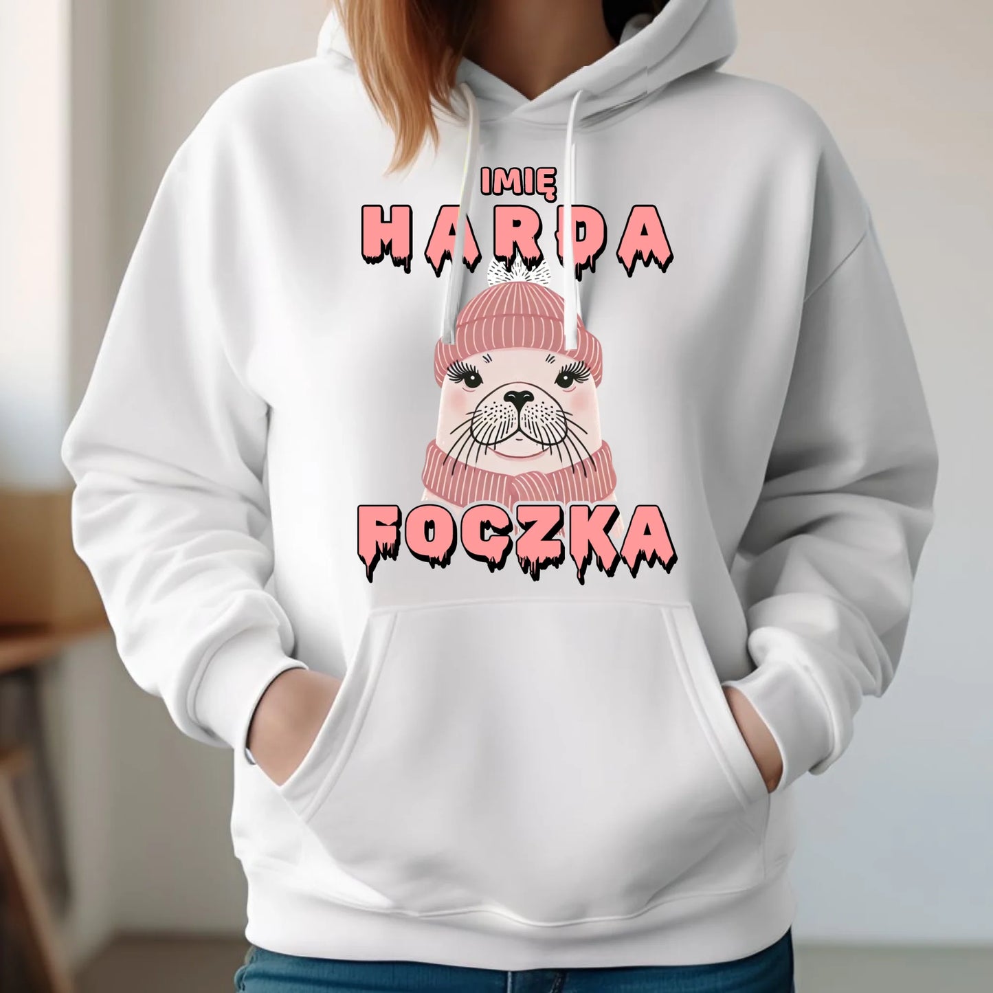 Bluza damska z kapturem - prezent dla morsa - Harda foczka - personalizowana HM05 - StoryCups.pl