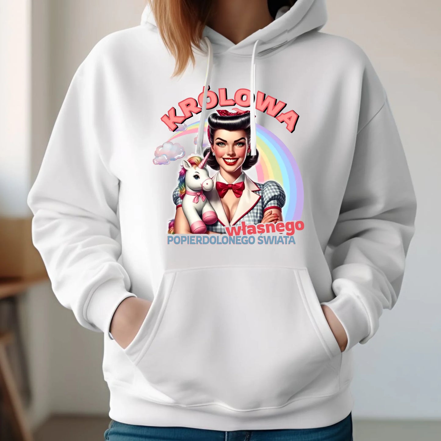 Bluza damska z kapturem retro – Królowa własnego popierd*onego świata - bez cenzury DZ08 - StoryCups.pl