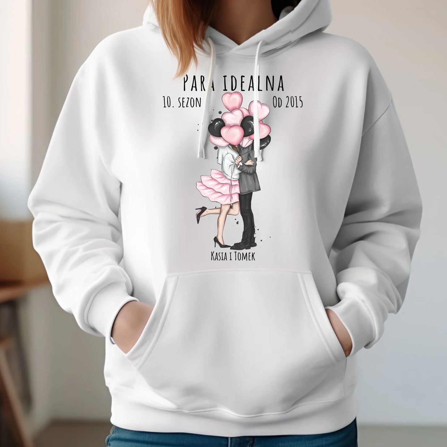 Bluza damska z kapturem dla par - prezent na rocznicę - Para idealna - personalizowana W11 - StoryCups.pl