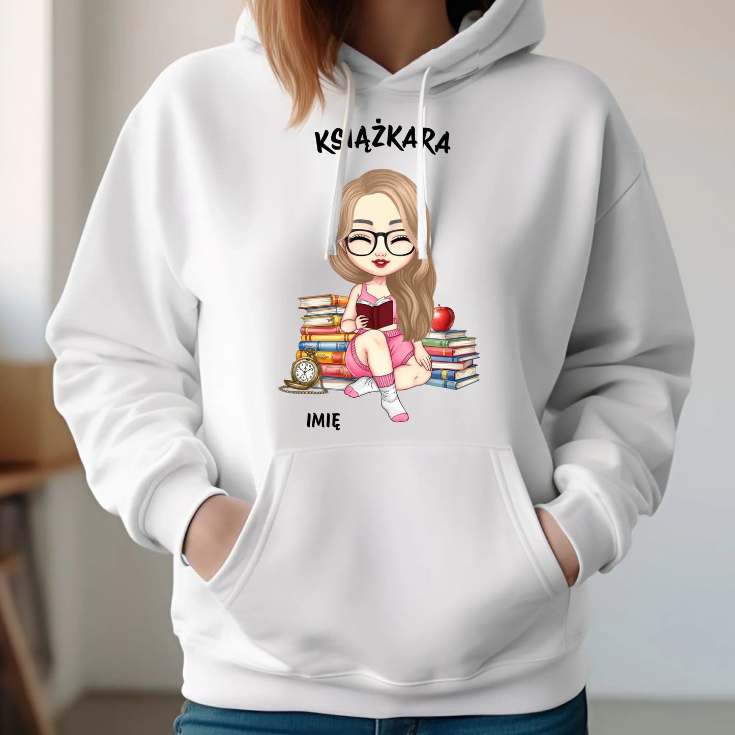 Bluza damska z kapturem - Książkara - Prezent dla miłośniczki czytania książek - personalizowana DZ04 - StoryCups.pl