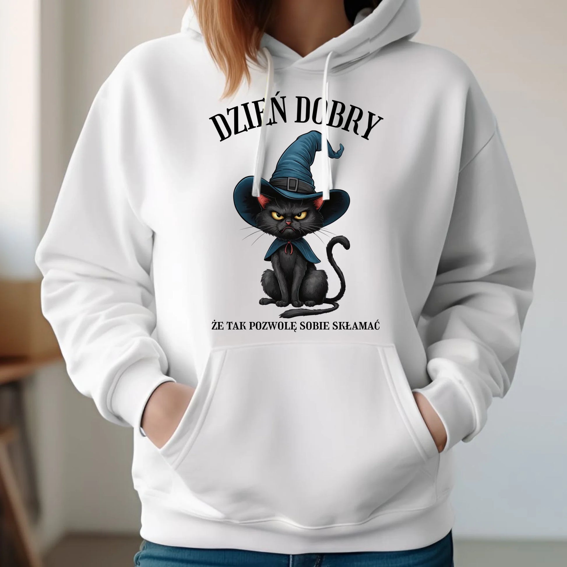 Bluza damska z kapturem halloweenowa - Dzień dobry, że tak pozwolę sobie skłamać HL27 - StoryCups.pl