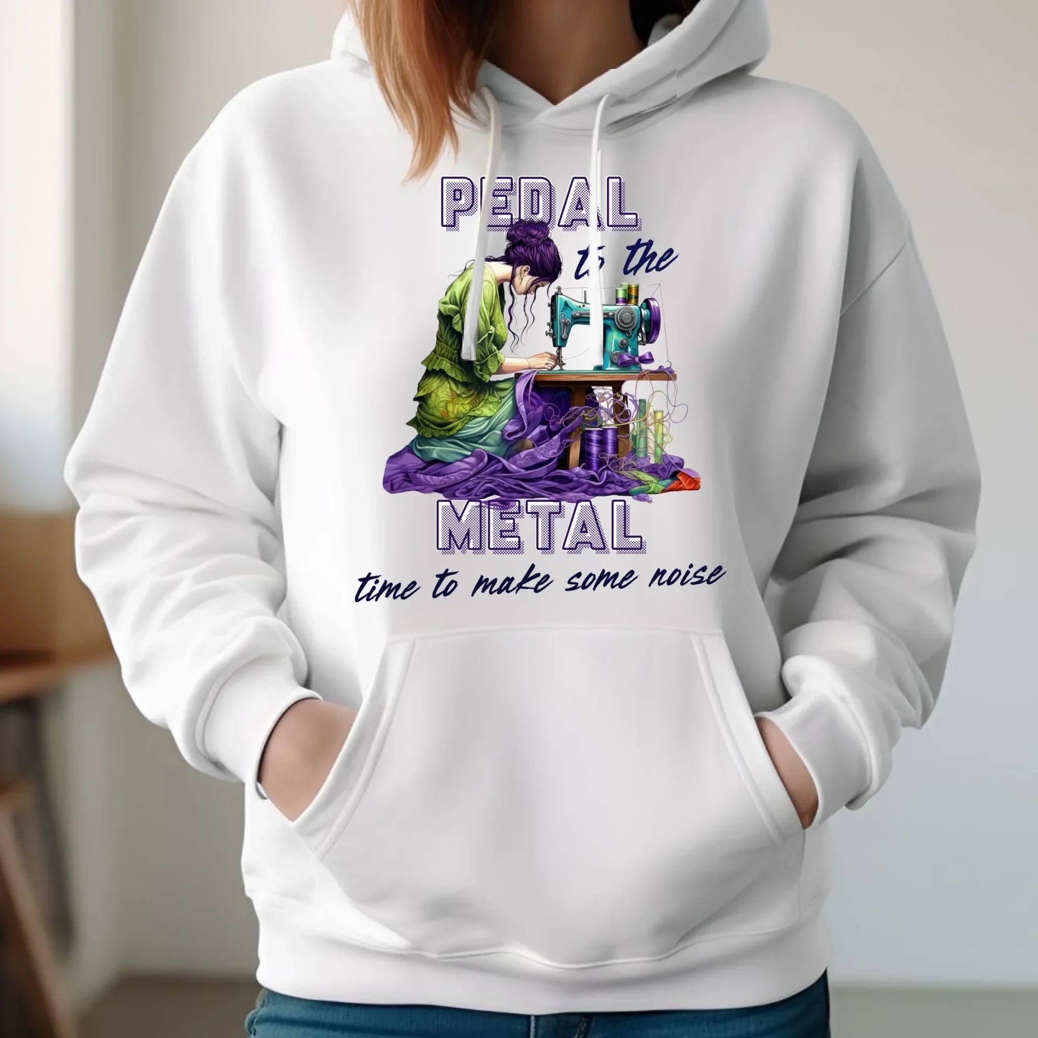 Bluza damska z kapturem szyciowa - prezent dla krawcowej - PEDAL METAL HS01 - StoryCups.pl