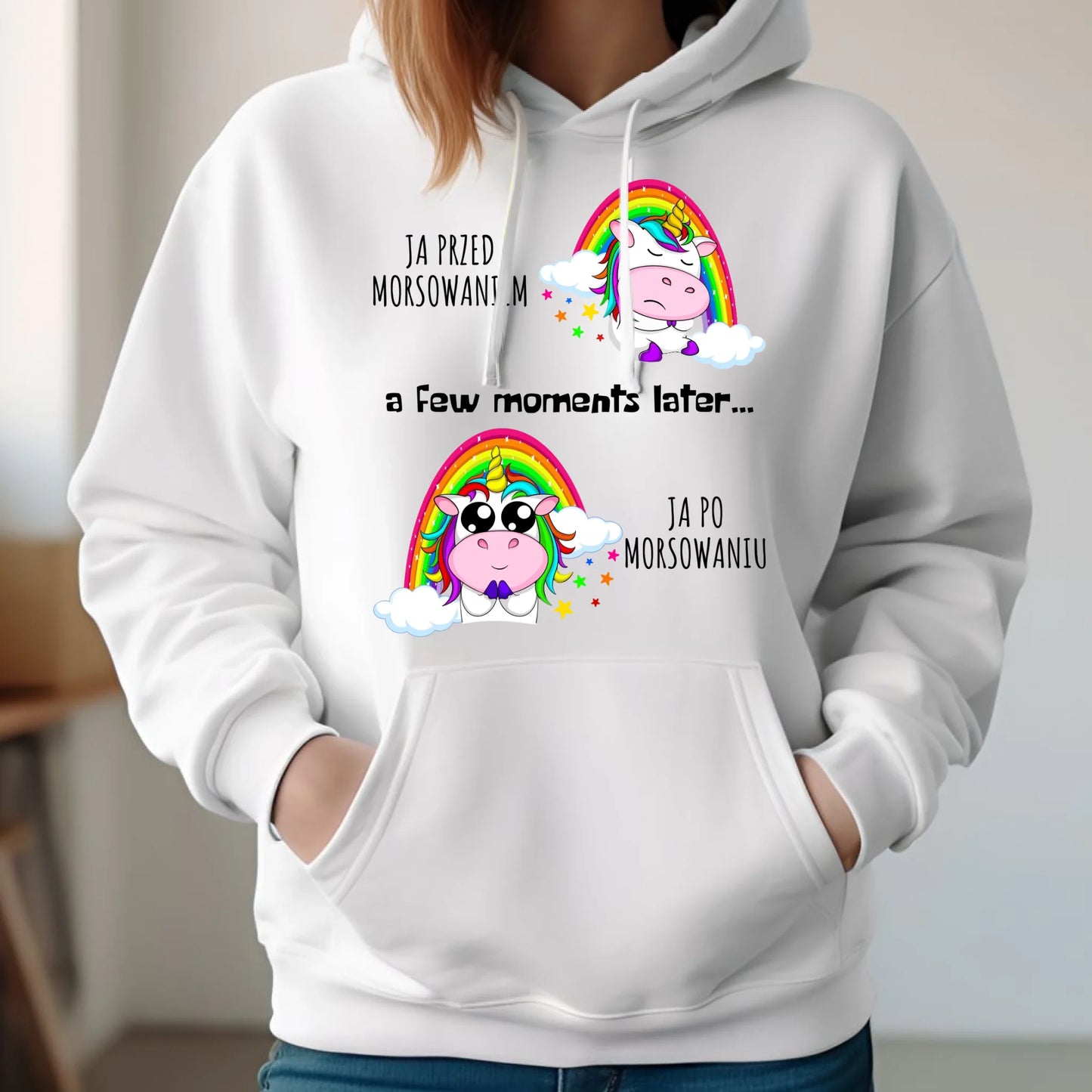 Bluza damska z kapturem - prezent dla morsa - Jednorożec - Ja po morsowaniu HM11 - StoryCups.pl