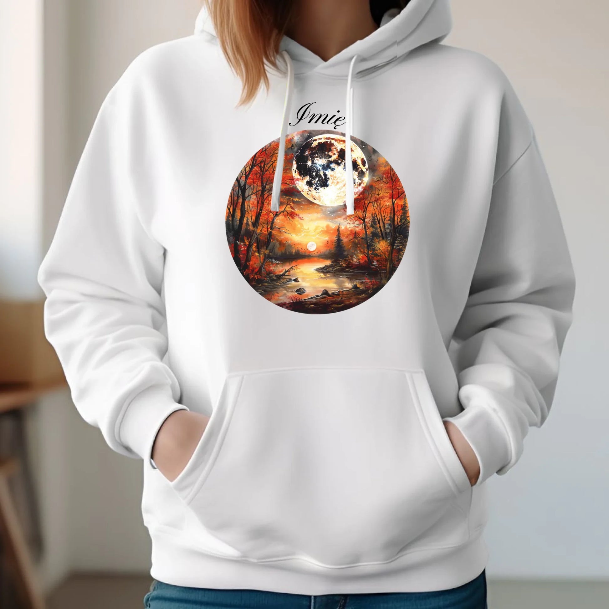 Bluza damska z kapturem jesieniara - Pełnia księżyca - personalizowana JS10 - StoryCups.pl