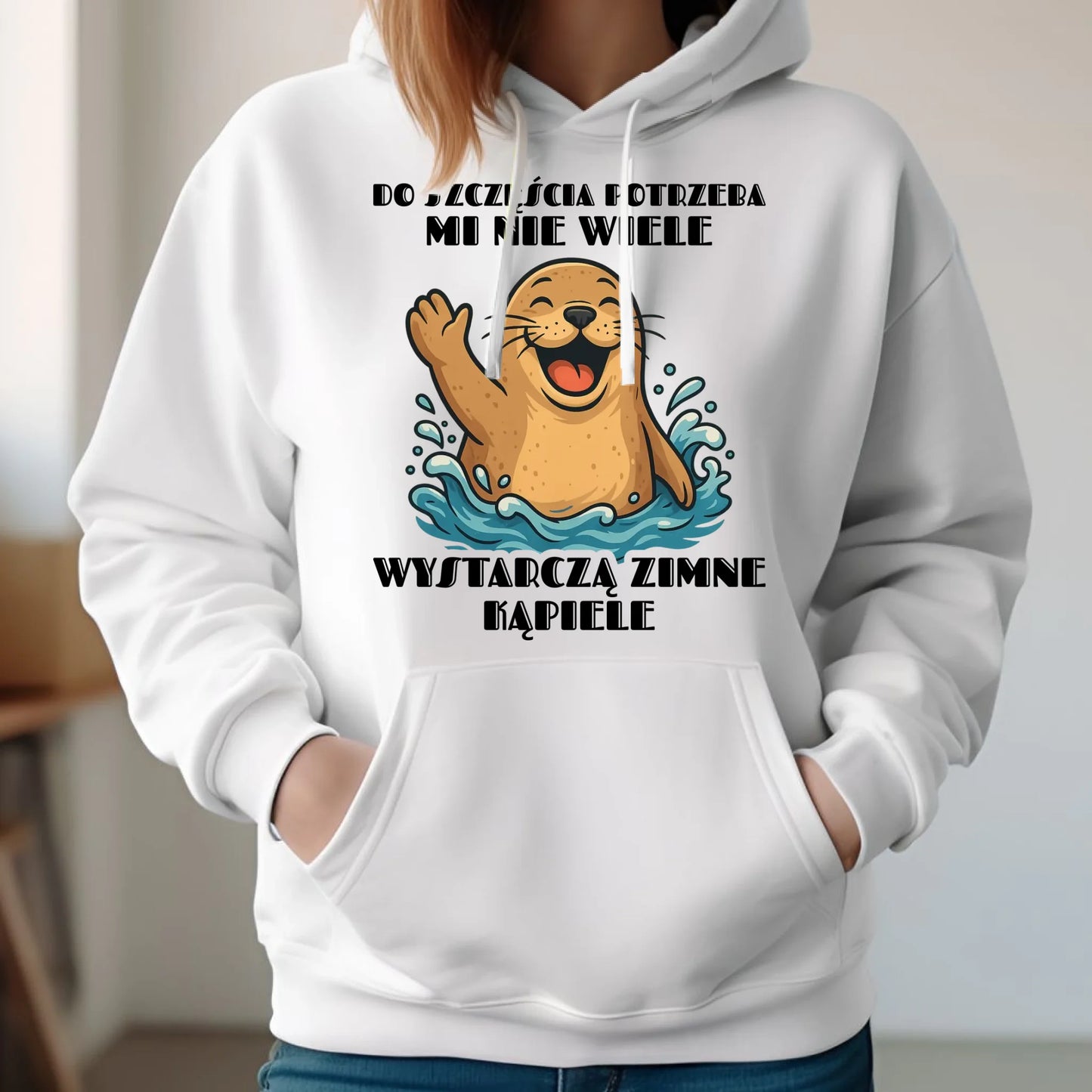 Bluza damska z kapturem - prezent dla morsa - Do szczęścia potrzeba mi nie wiele HM06 - StoryCups.pl