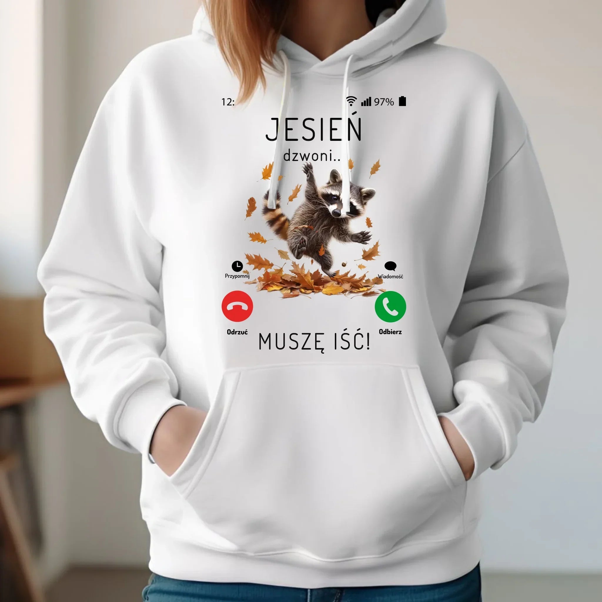 Bluza damska z kapturem jesienna - Jesień dzwoni muszę iść JS18 - StoryCups.pl