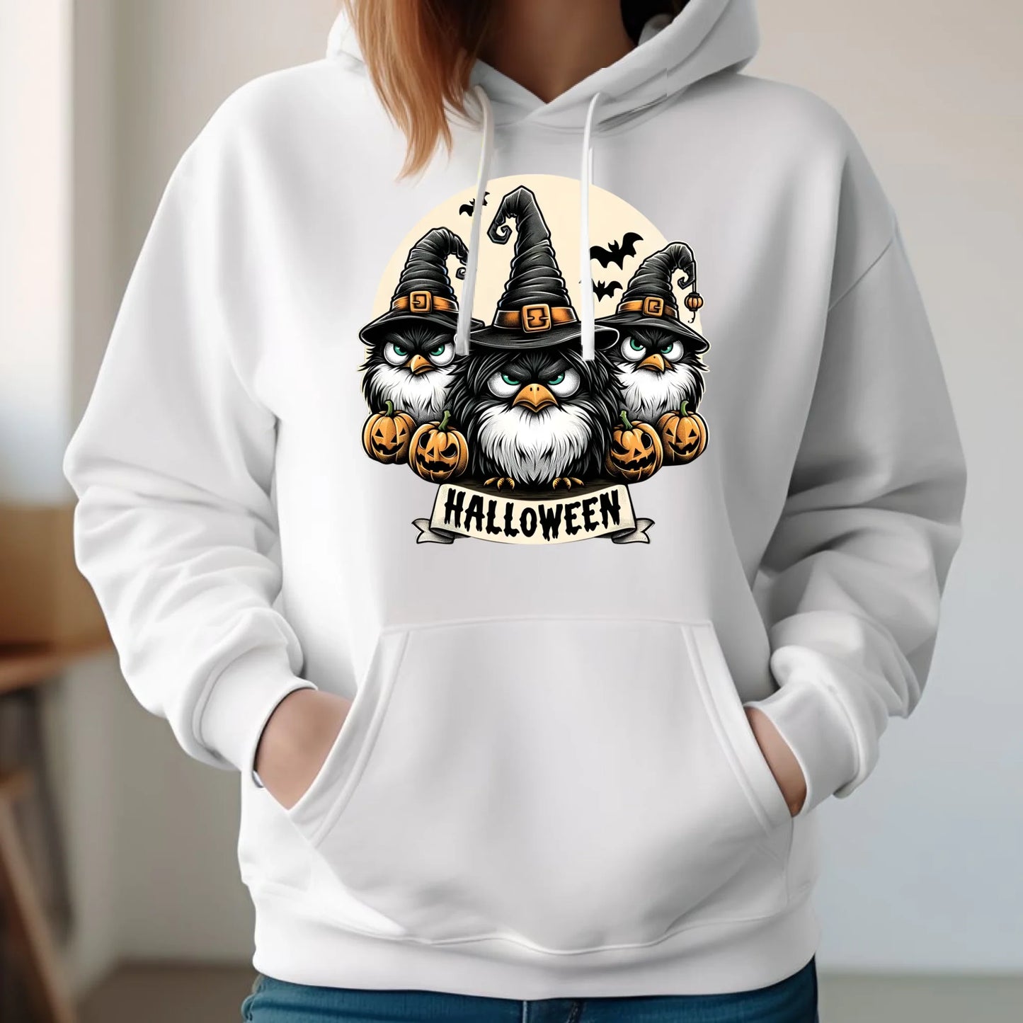 Bluza damska z kapturem na Halloween - Upiorne sowy wiedźmy HL15 - StoryCups.pl