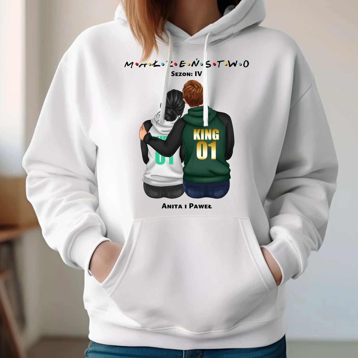 Bluza damska z kapturem dla par - personalizowany prezent dla żony na rocznicę ślubu – Małżeństwo W05 - StoryCups.pl