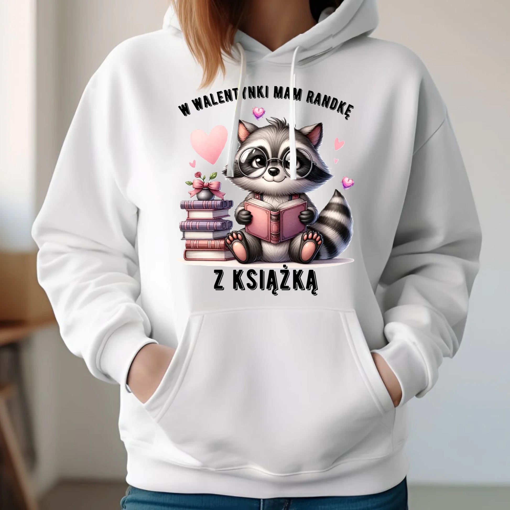 Bluza damska z kapturem na Walentynki dla mola książkowego – Mam randkę z książką W20 - StoryCups.pl