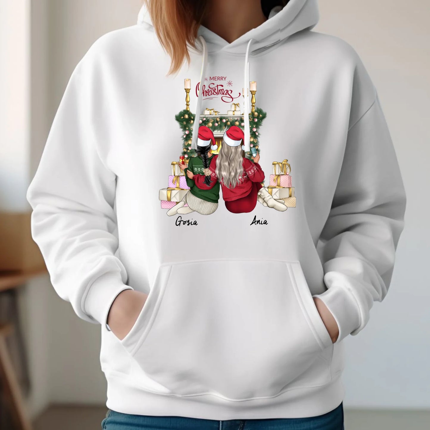 Bluza damska z kapturem świąteczna - prezent dla przyjaciółki - personalizowane postacie 2-4 osoby PR04 - StoryCups.pl